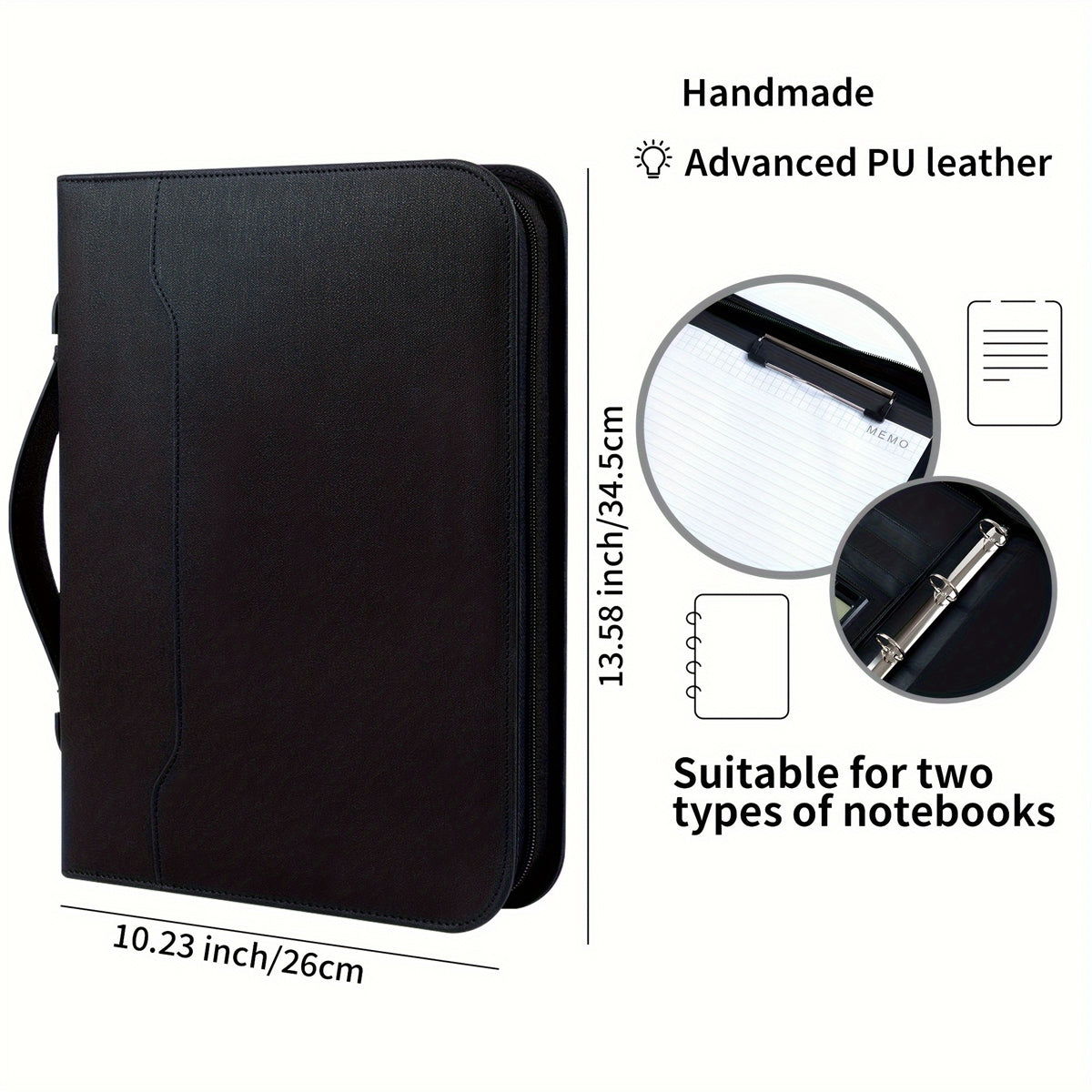 A4 PU Leather Loose-Leaf Manager Folder with 4-Ring Clamp Black
