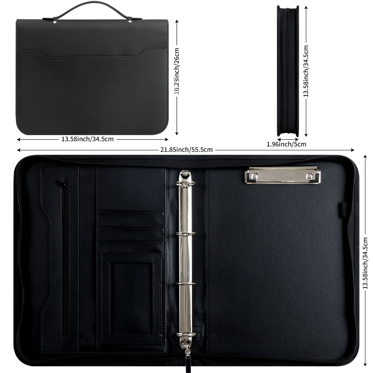 A4 PU Leather Loose-Leaf Manager Folder with 4-Ring Clamp Black