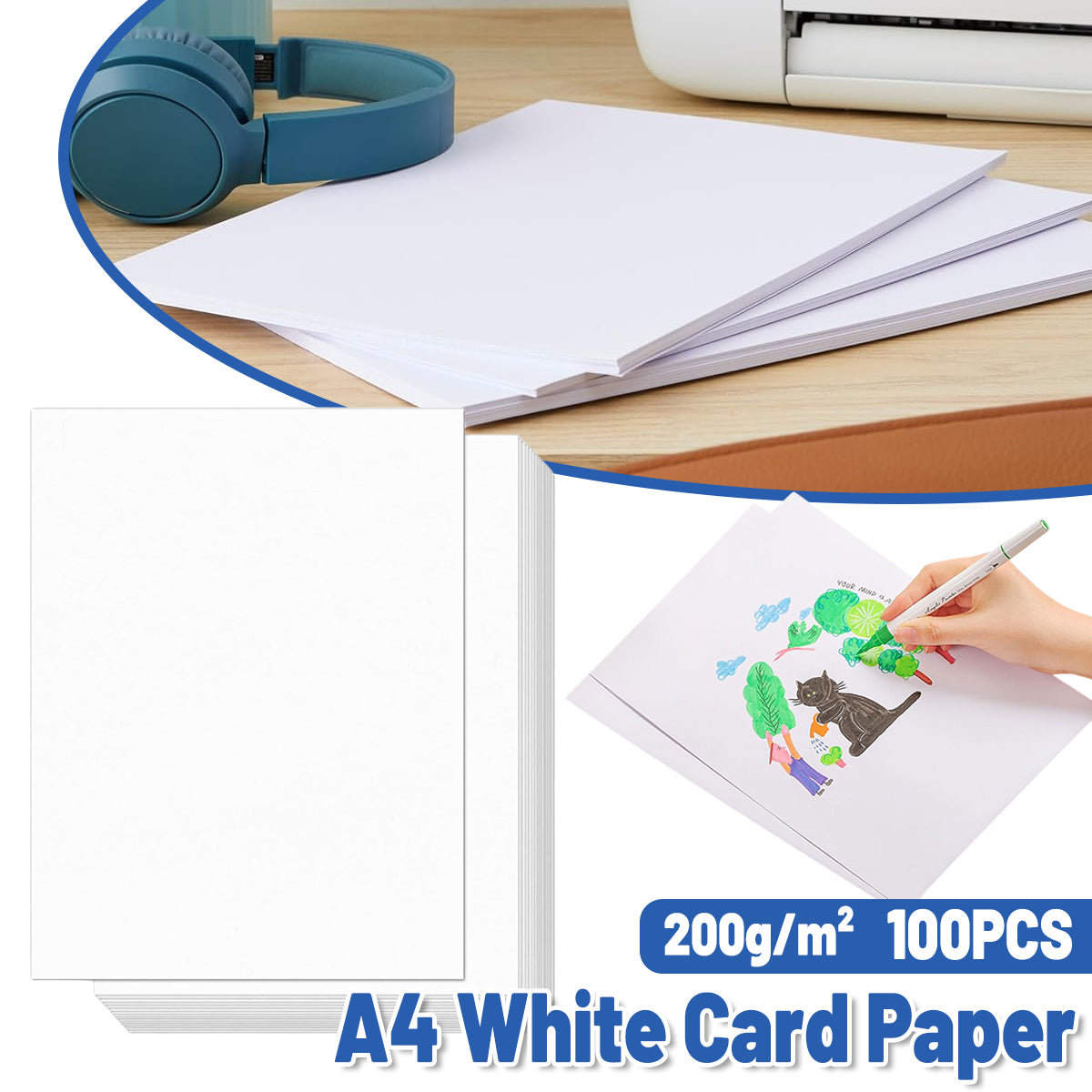 100 Pcs A4 White Card Sheets 200gsm Smooth Wood Pulp