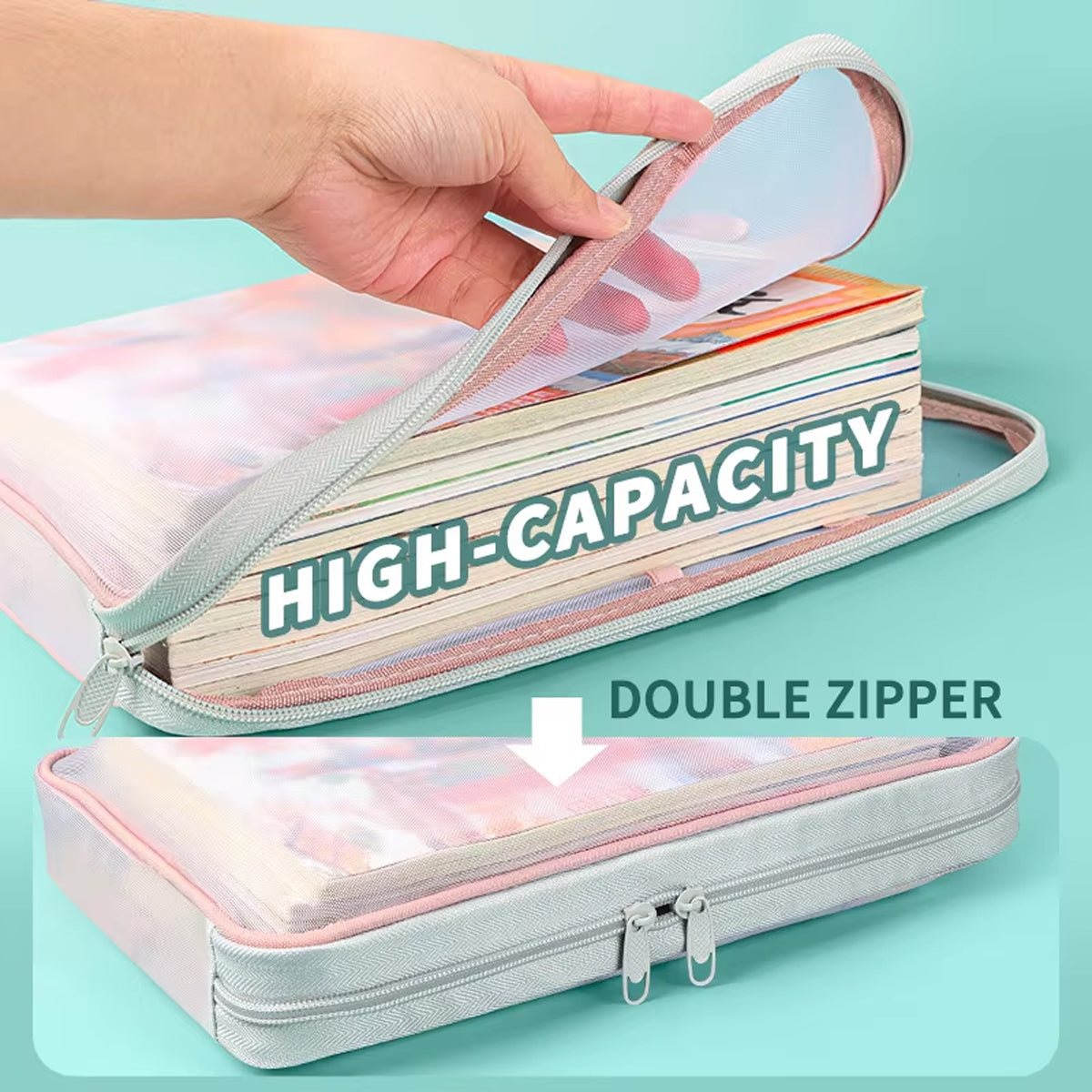 4 Pcs A4 Clear Zipper File Storage Bags Large Capacity