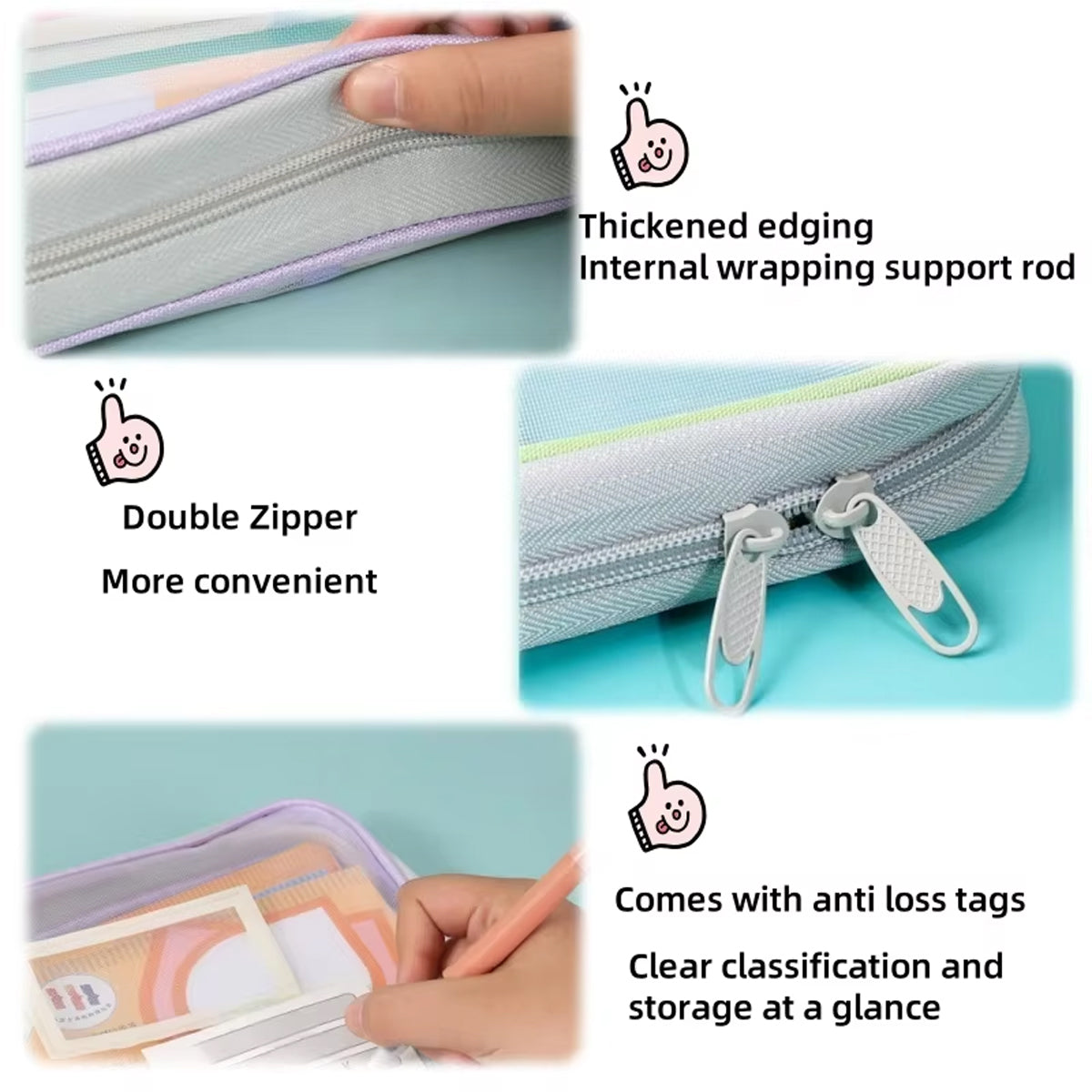 4 Pcs A4 Clear Zipper File Storage Bags Large Capacity