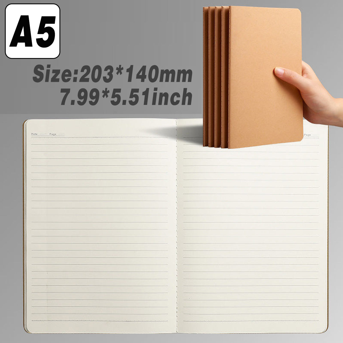 12 Pcs Kraft Paper Notebooks Blank Grid and Lined Brown Covers