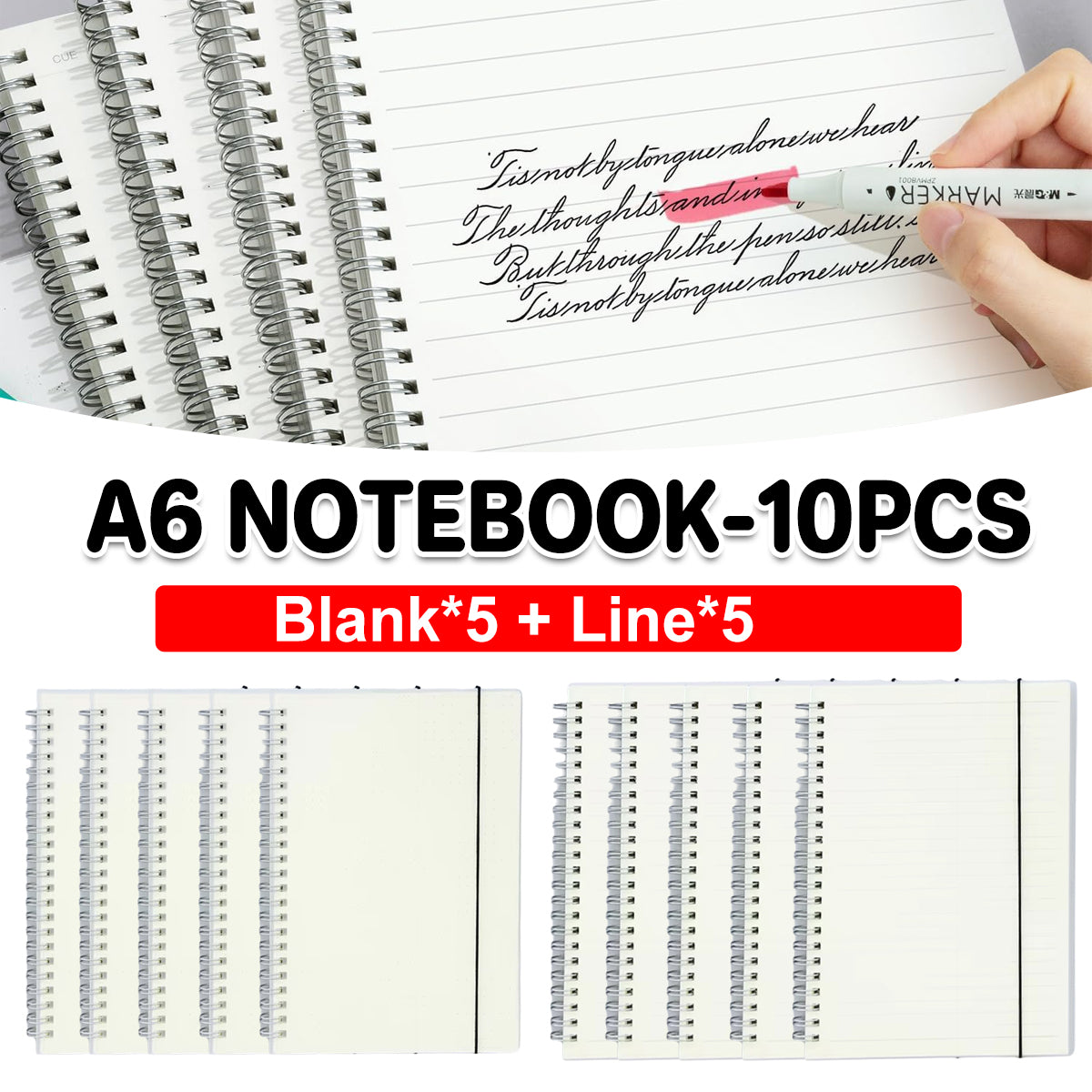 10 Pcs Spiral Notebooks Blank and Lined Coil Waterproof Cover