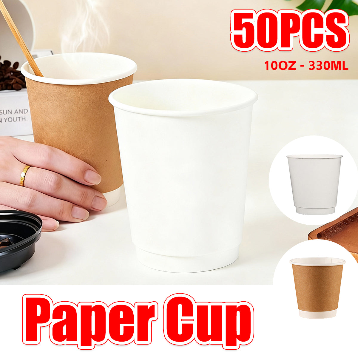 50pcs Disposable 300ml Coffee Cups for Takeaway