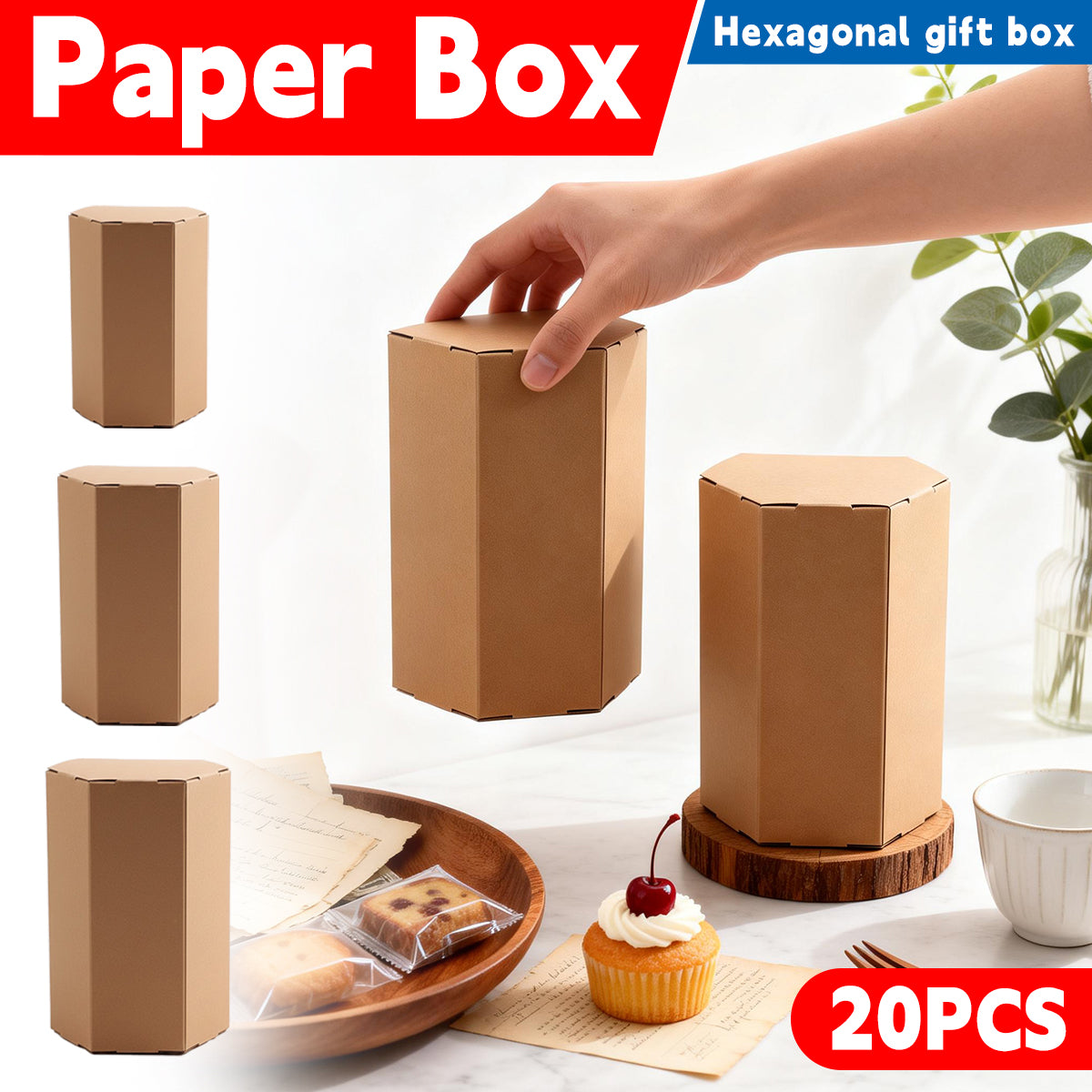 20pcs Kraft Paper Hexagon Gift Boxes for Parties