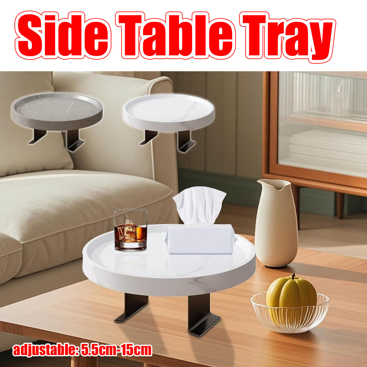 Adjustable Sofa Side Table with Marble Top