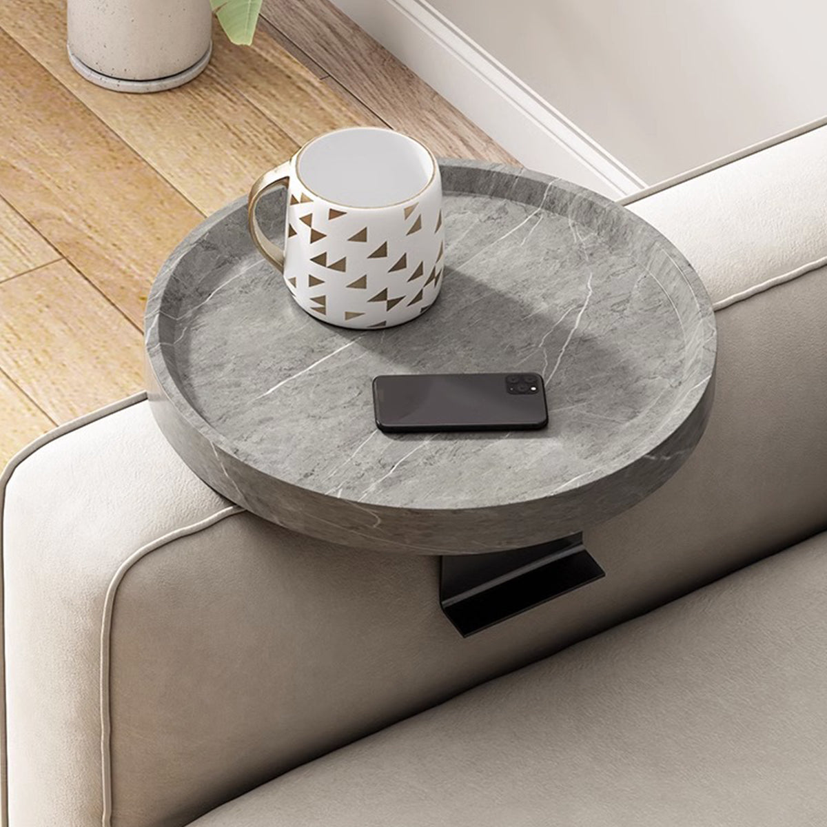 Adjustable Sofa Side Table with Marble Top