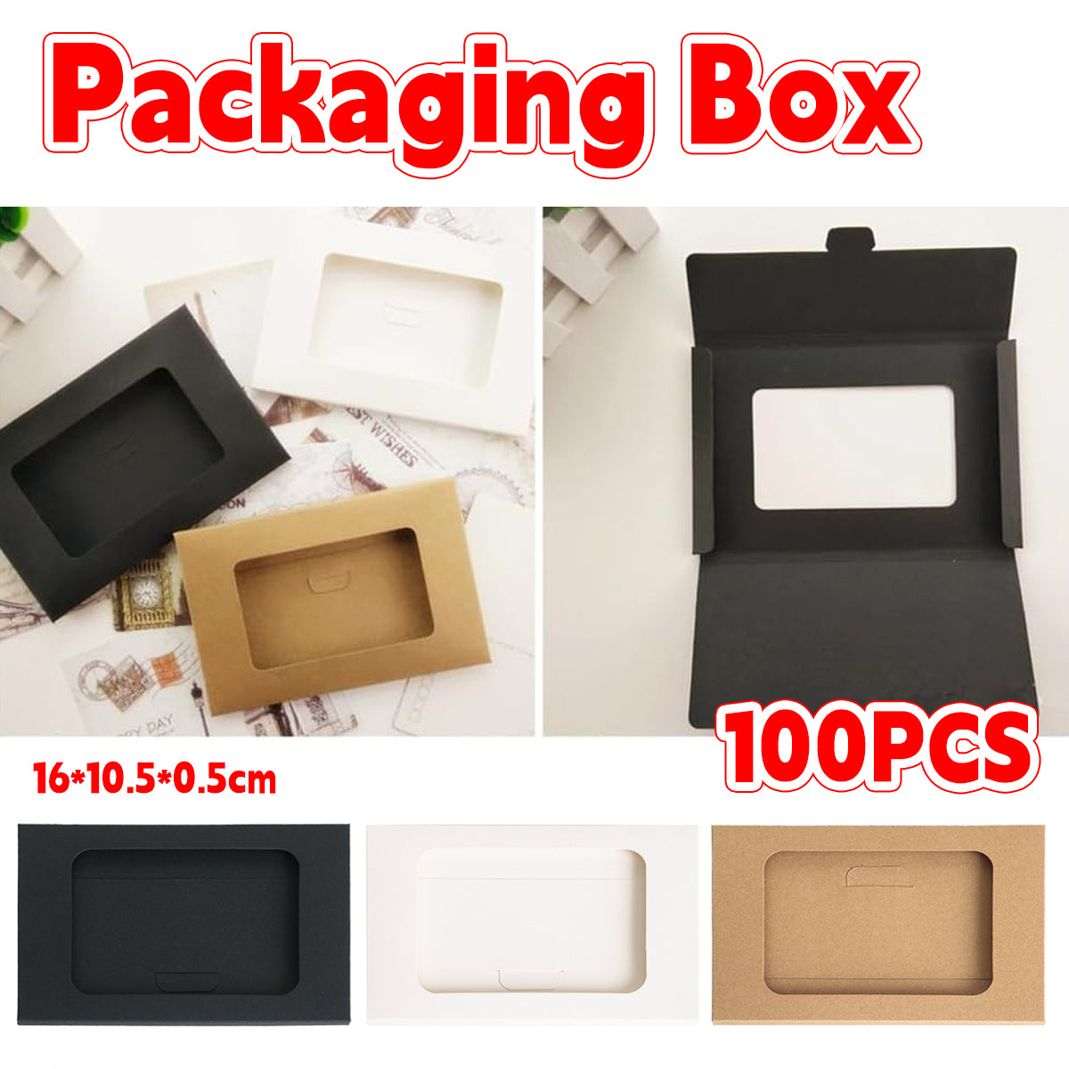 100pcs Windowed Cardboard Postcard Mailing Boxes