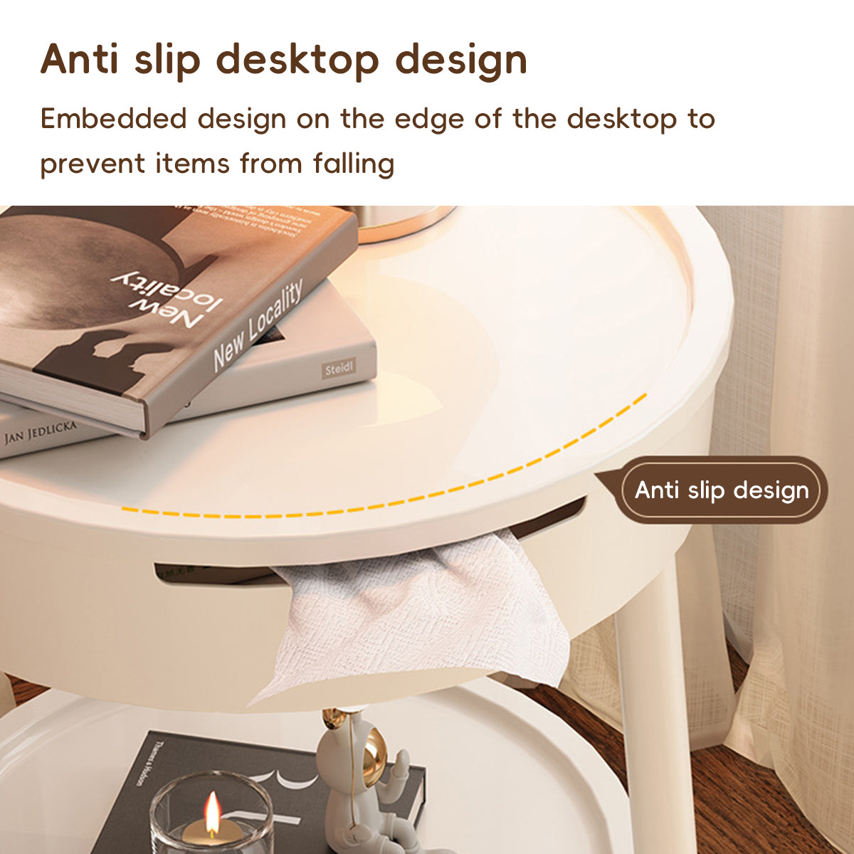 Minimalist Round Side Table with Tissue Box