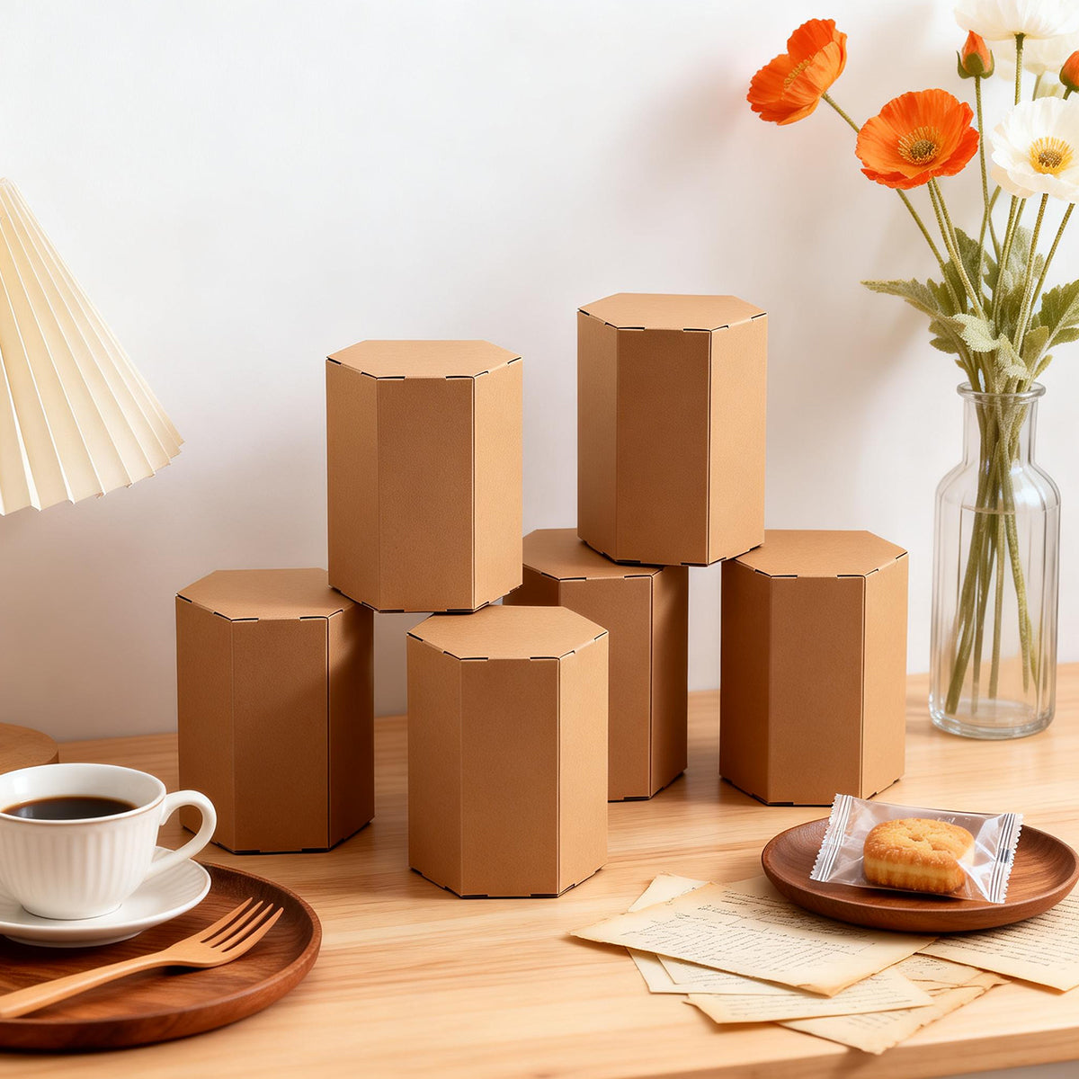 20pcs Kraft Paper Hexagon Gift Boxes for Parties