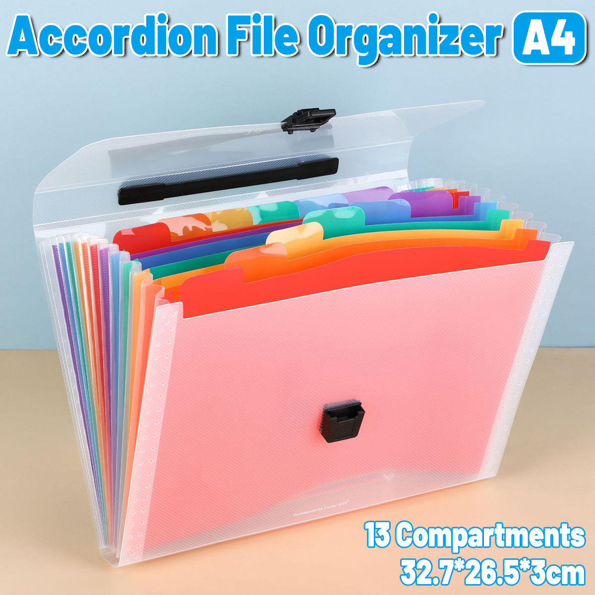 A4 Accordion File Folder 13 Pockets with Handle Buckle PP