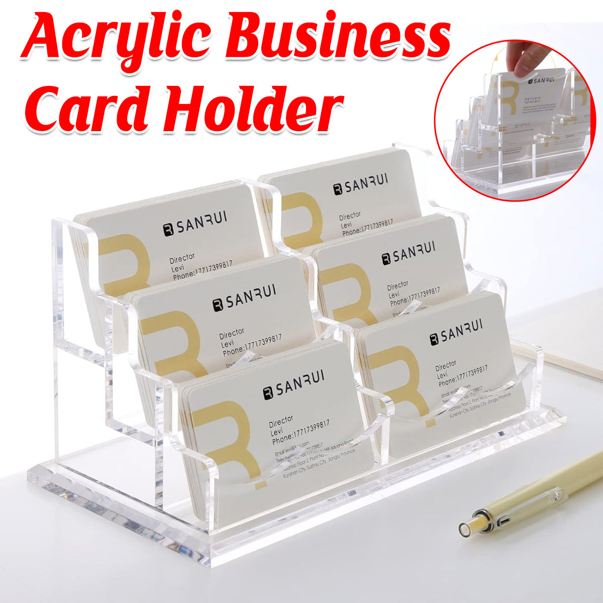 Acrylic Multi Layer Business Card Holder with Stable Thick Base