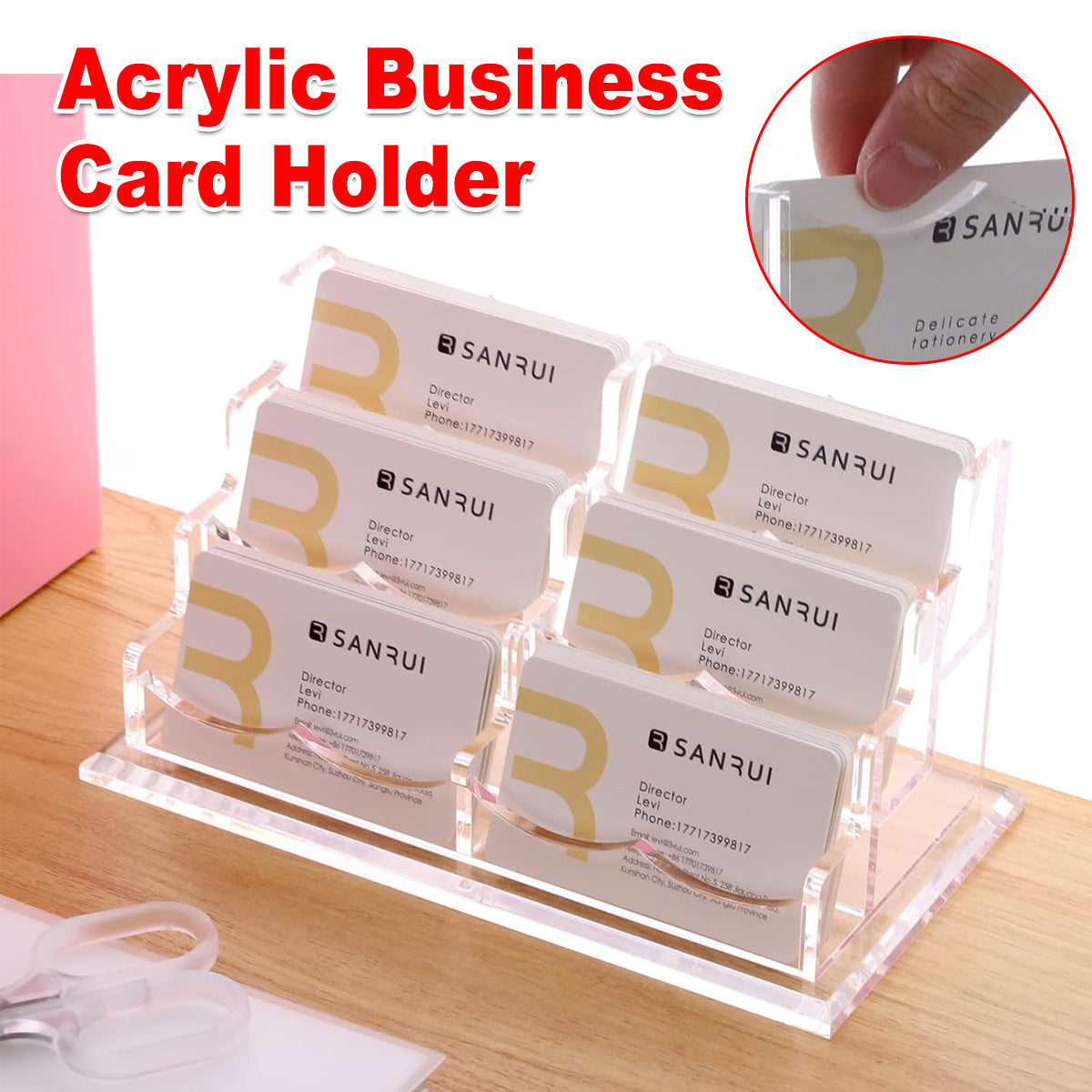 Acrylic Multi Layer Business Card Holder with Stable Thick Base