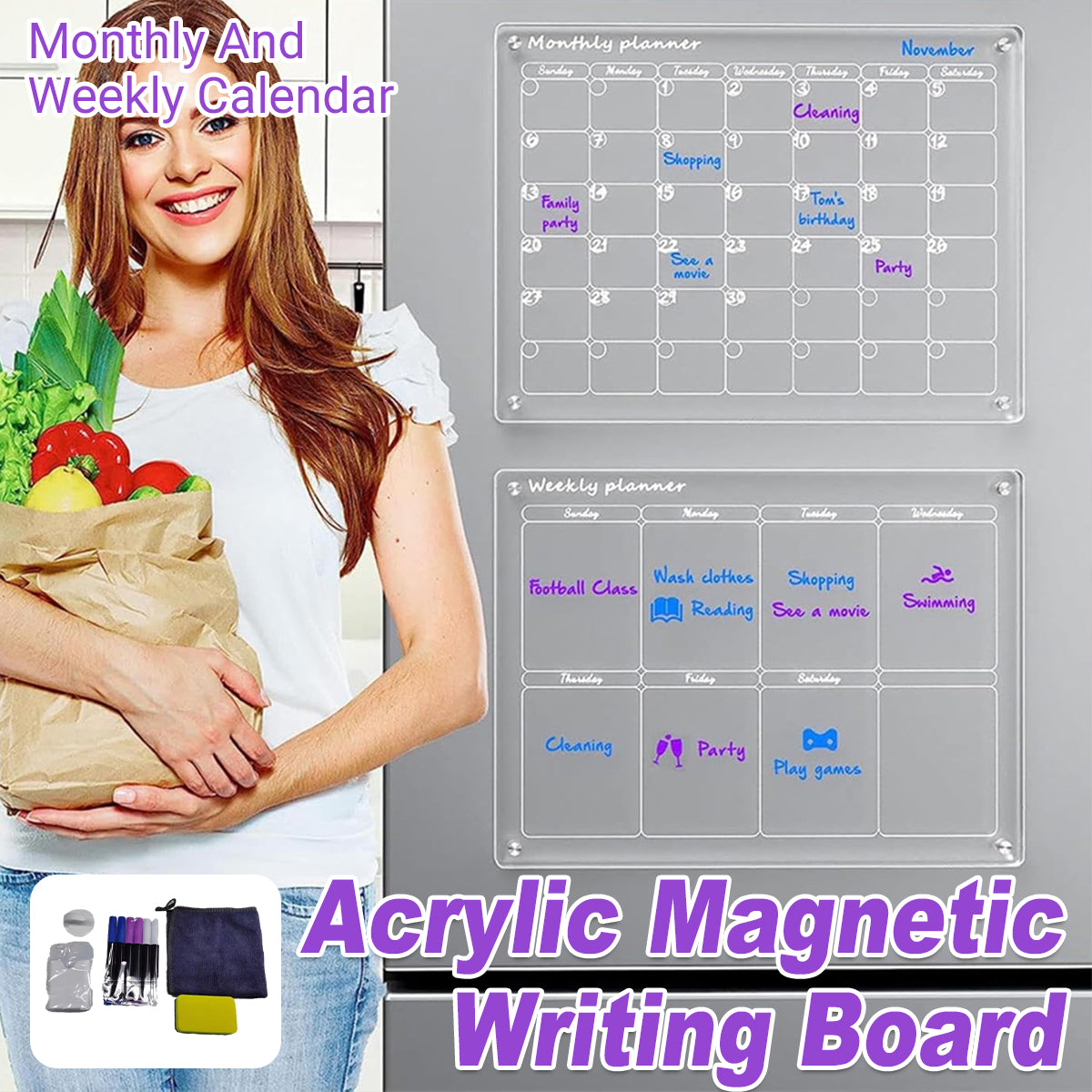 Magnetic Transparent Acrylic Writing Board with 6 Markers
