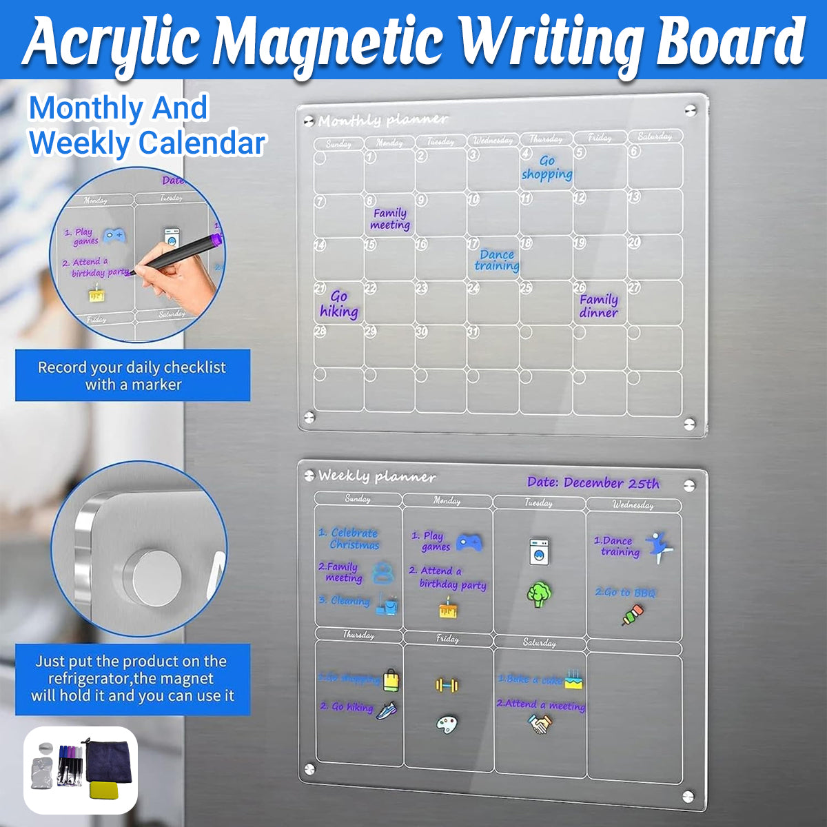 Magnetic Transparent Acrylic Writing Board with 6 Markers