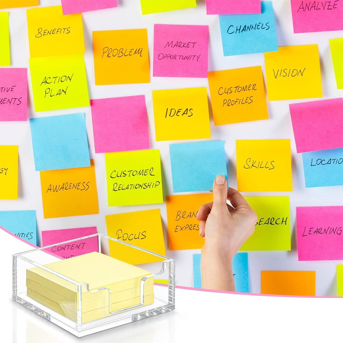 Clear Acrylic 4 Inch Sticky Note Holder Organizer for Desk