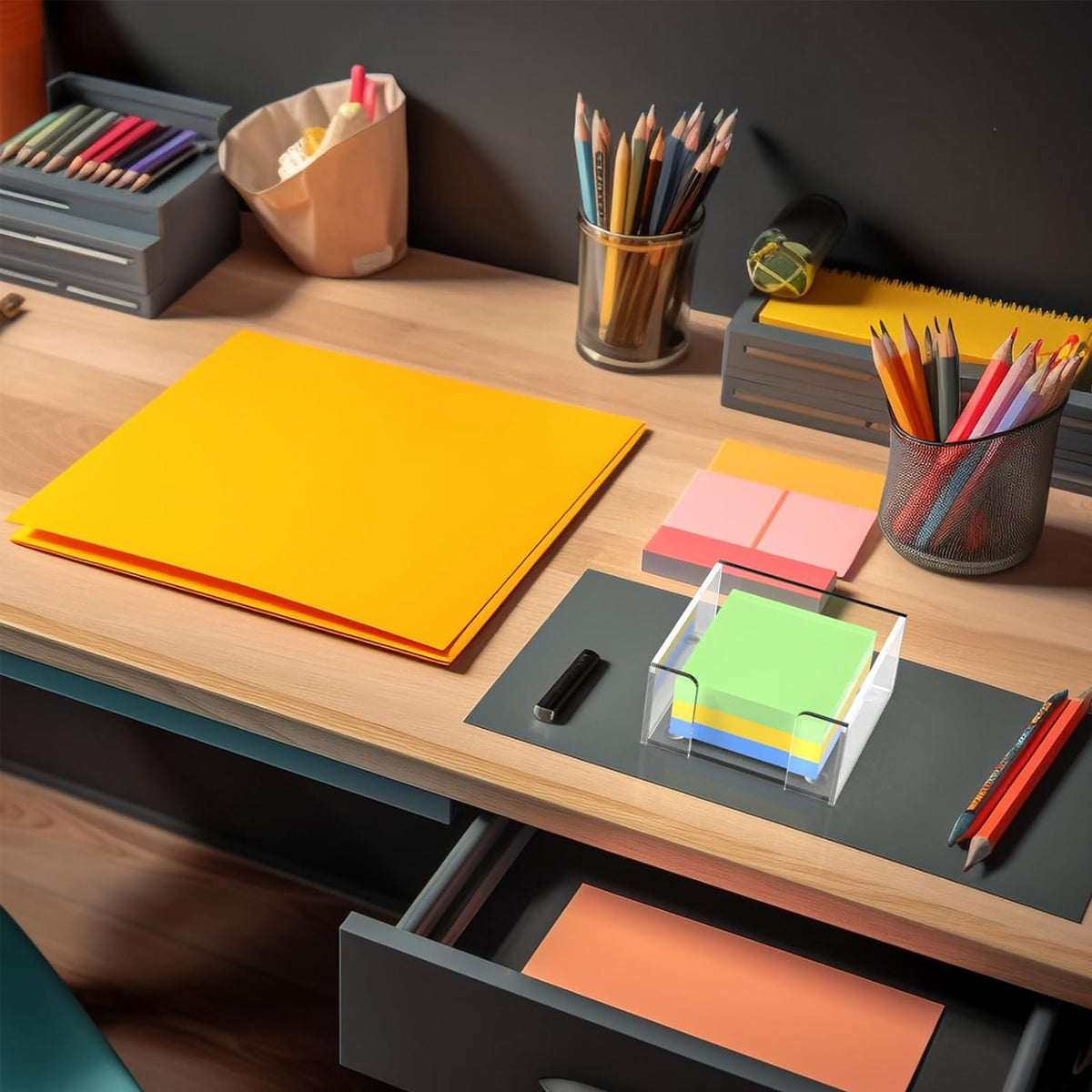 Clear Acrylic 4 Inch Sticky Note Holder Organizer for Desk