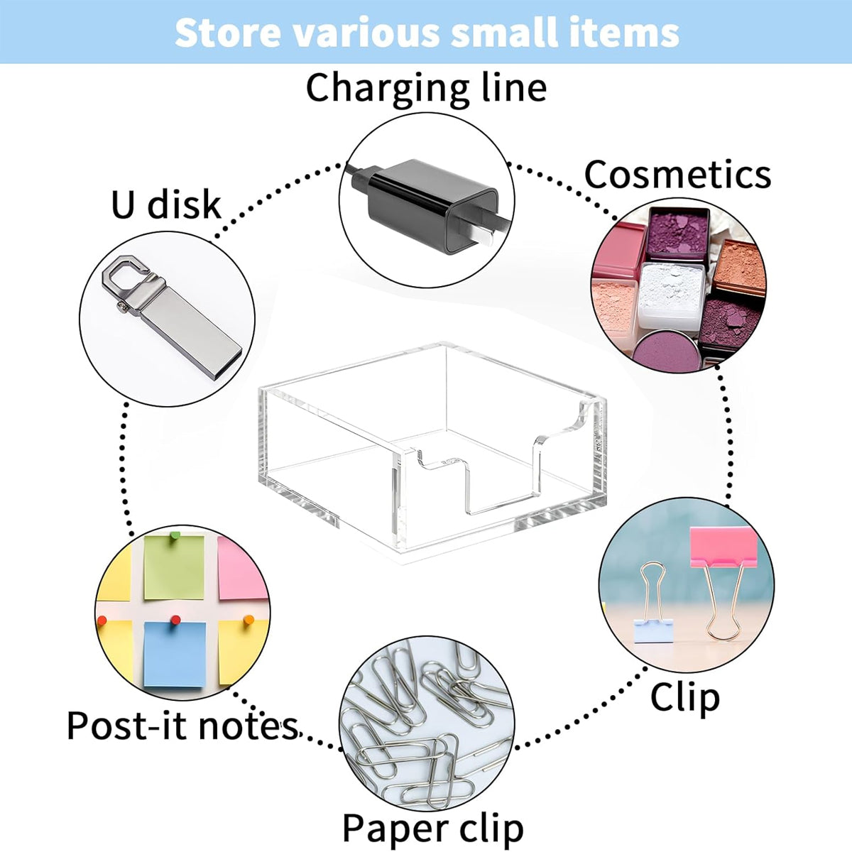Clear Acrylic 4 Inch Sticky Note Holder Organizer for Desk