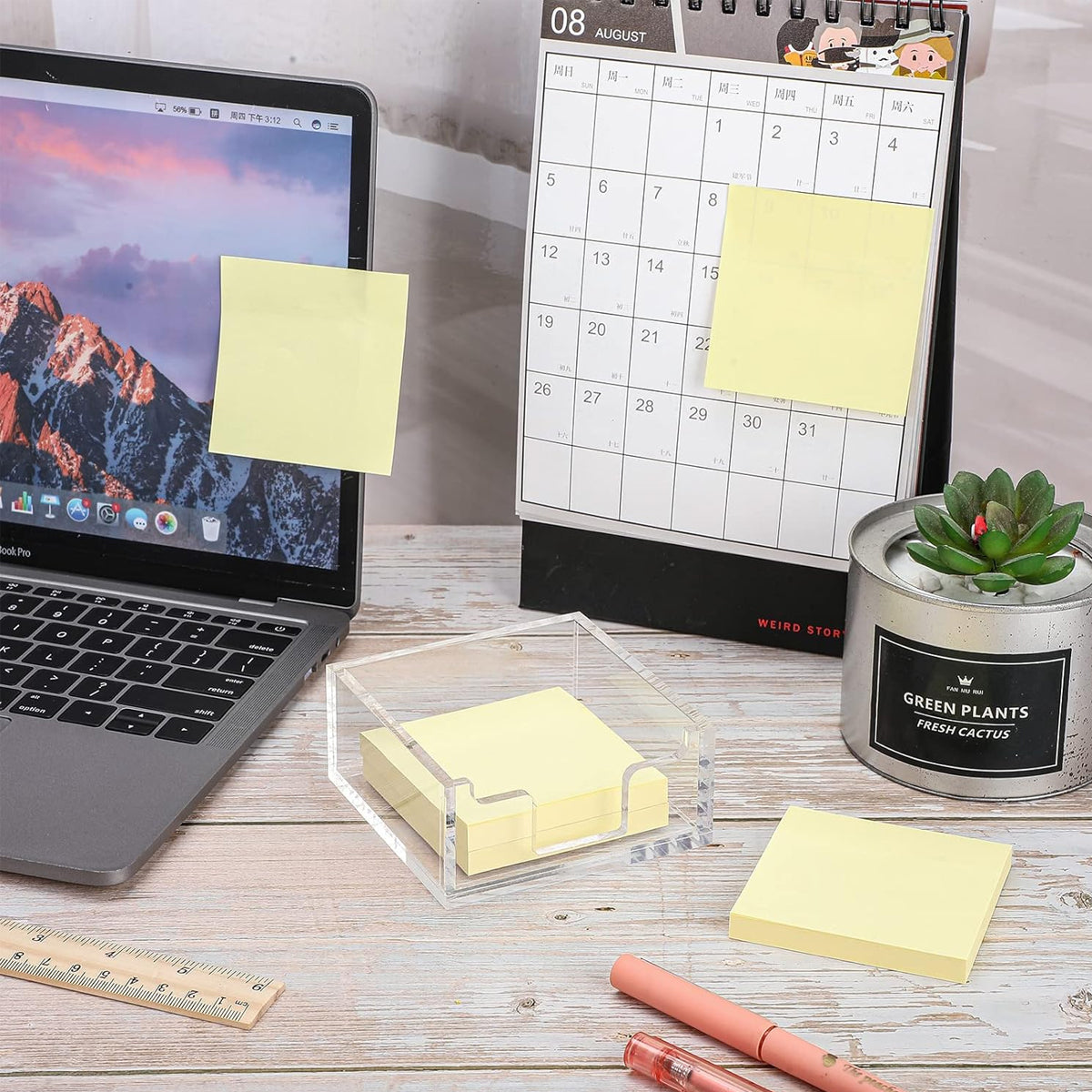 Clear Acrylic 4 Inch Sticky Note Holder Organizer for Desk