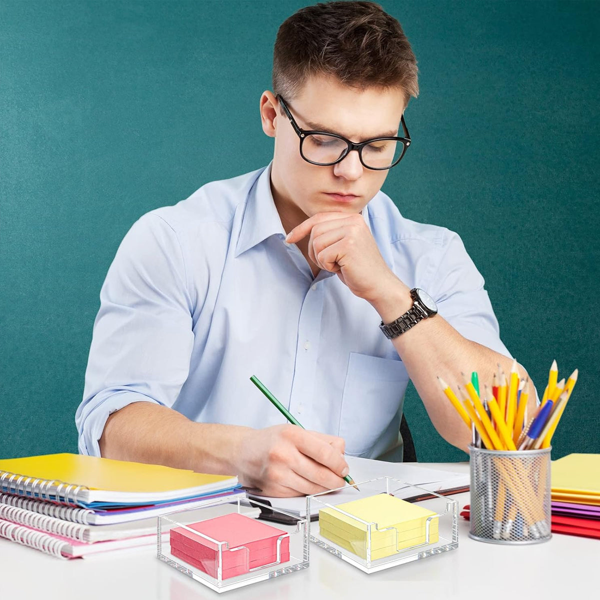 Clear Acrylic 4 Inch Sticky Note Holder Organizer for Desk