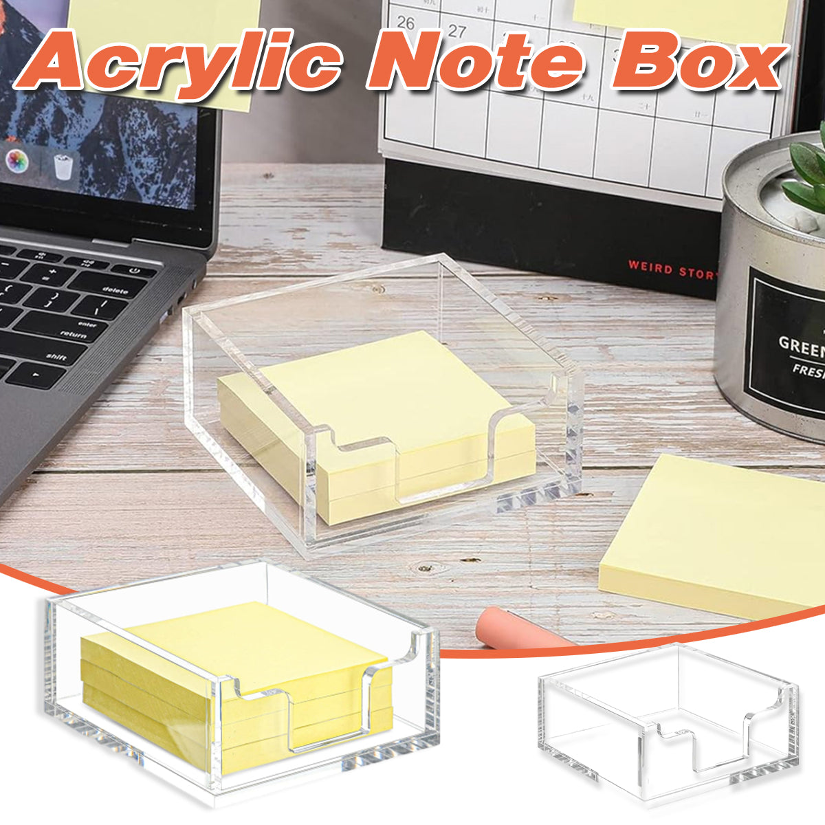 Clear Acrylic 4 Inch Sticky Note Holder Organizer for Desk