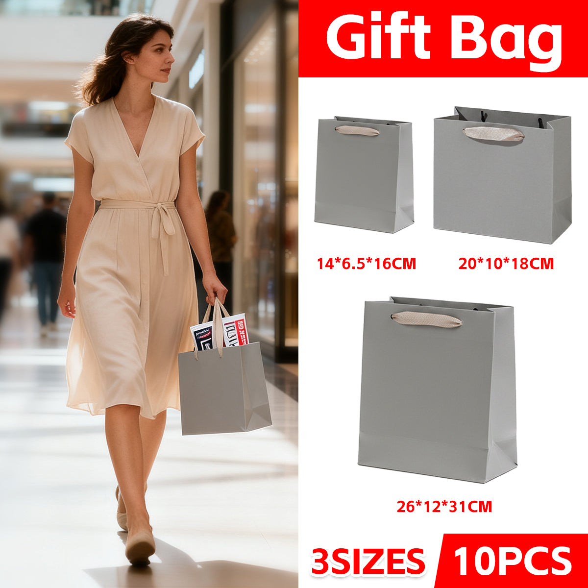 10pcs Paper Gift Bags with Ribbon Handles