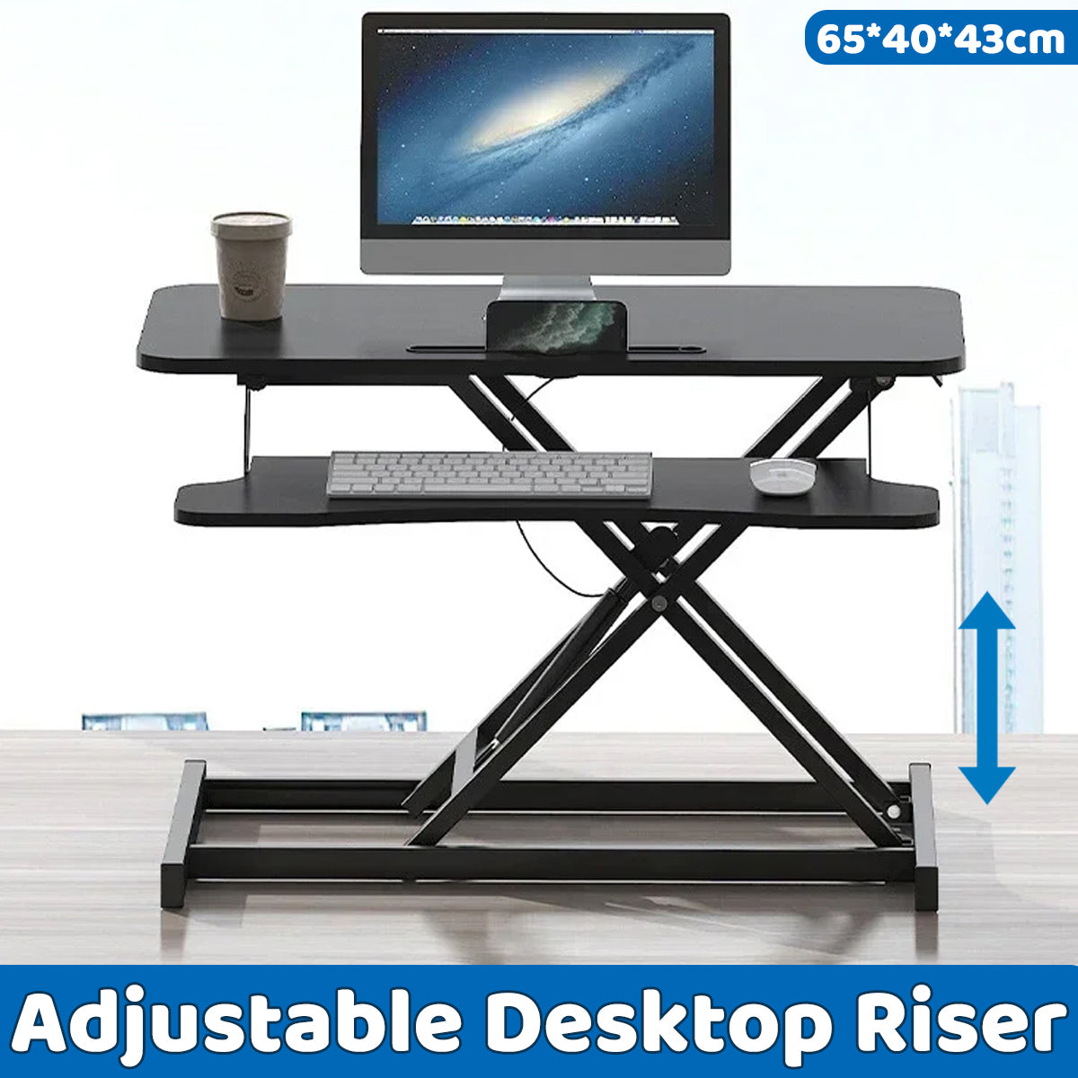 Adjustable Desktop Elevator Stand with Pneumatic Lift Black