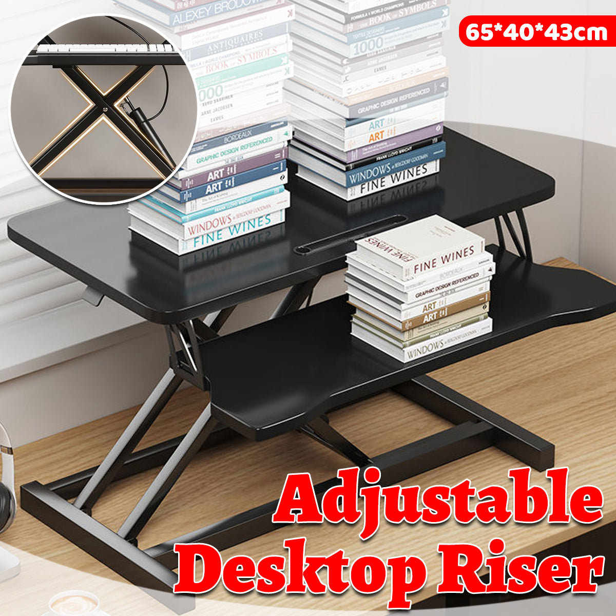 Adjustable Desktop Elevator Stand with Pneumatic Lift Black
