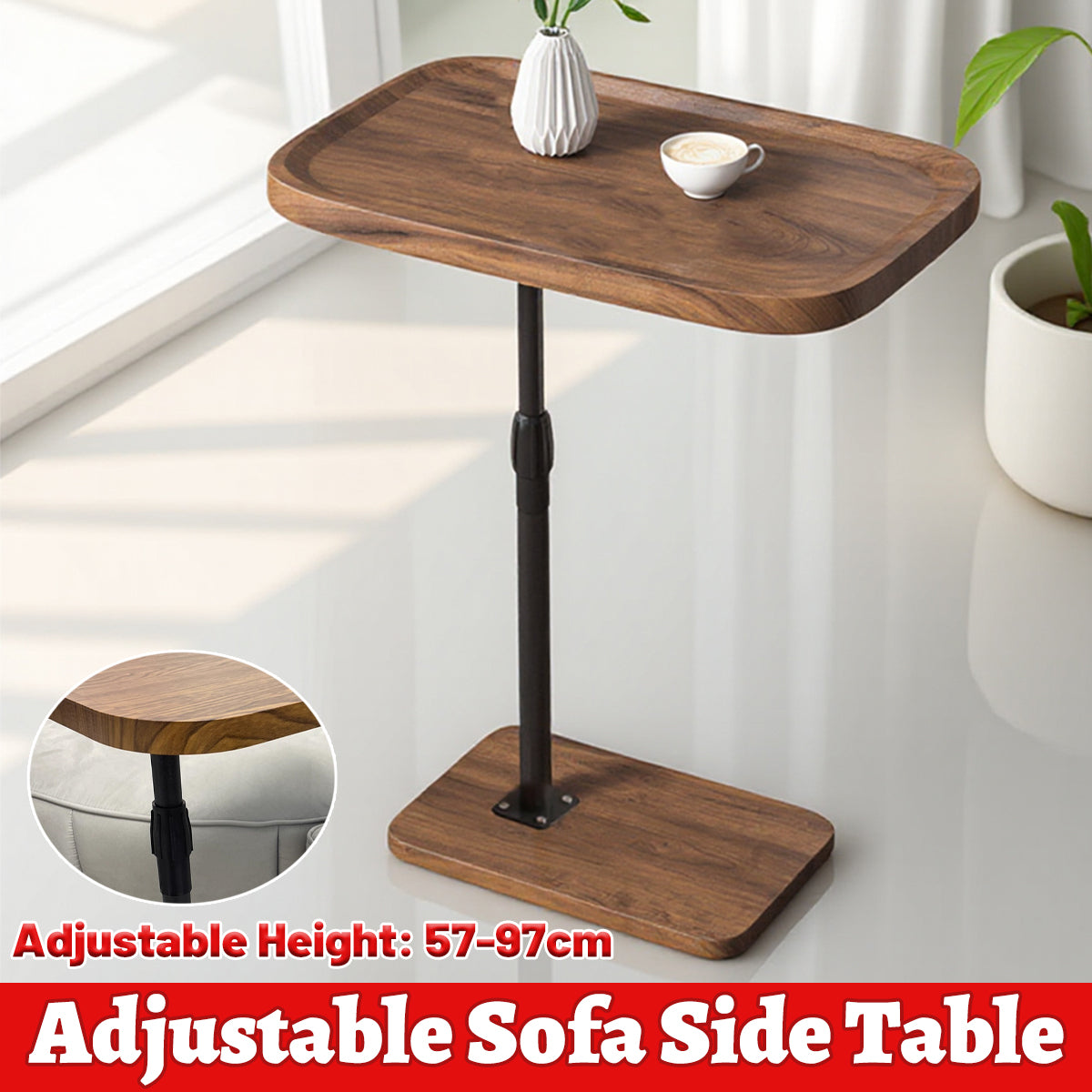 Height Adjustable Sofa Side Table Stable Base
