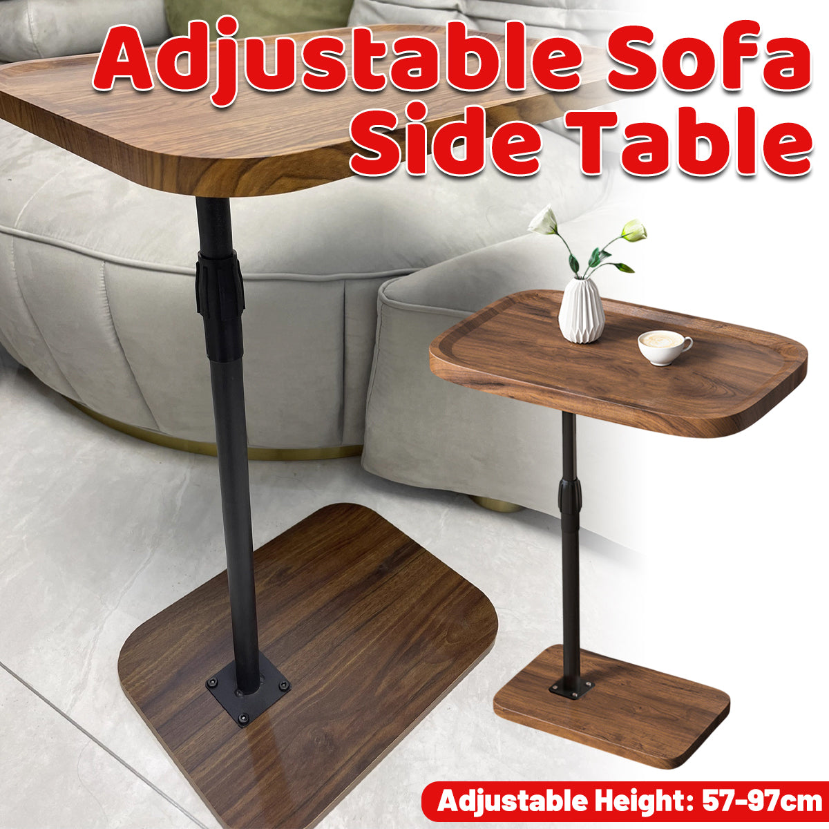 Height Adjustable Sofa Side Table Stable Base