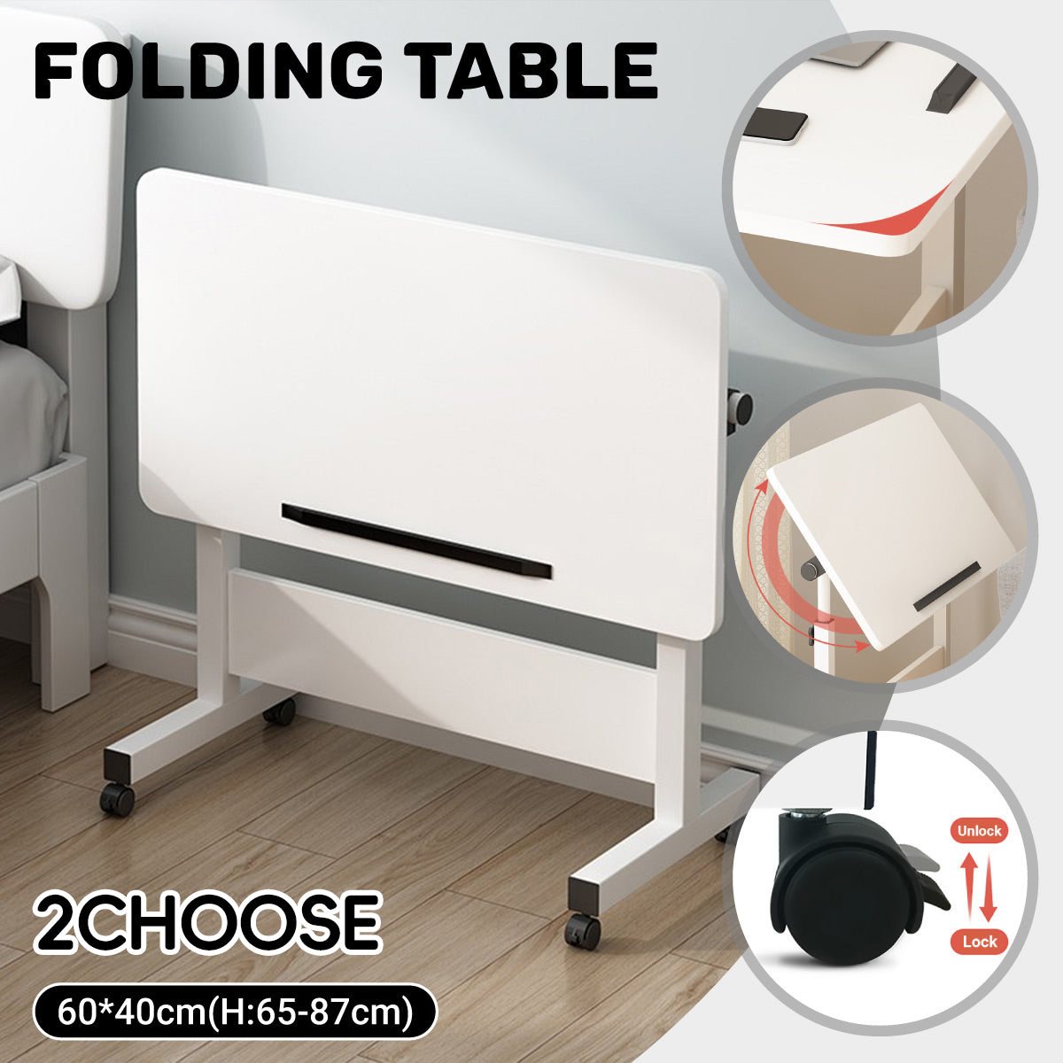 Moveable Foldable Table with Wheels Adjustable Height