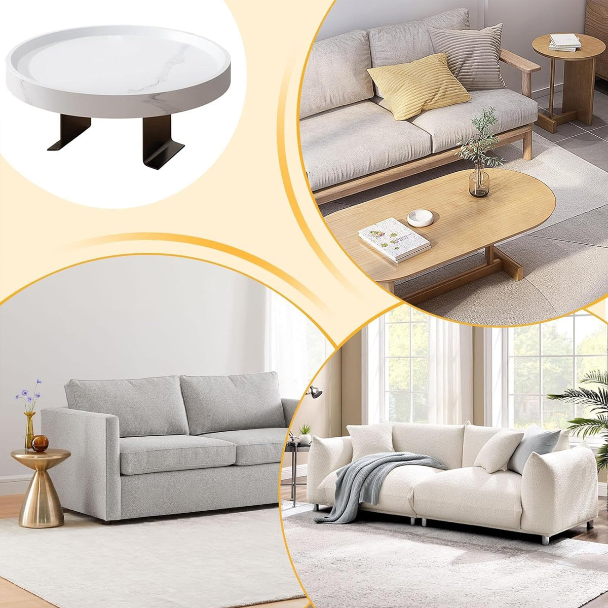 Adjustable Sofa Side Table with Marble Top