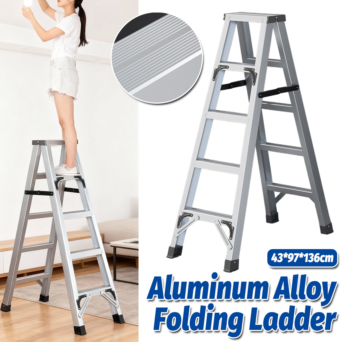 4 Step Folding Ladder Aluminum Alloy for Home and Garage Use