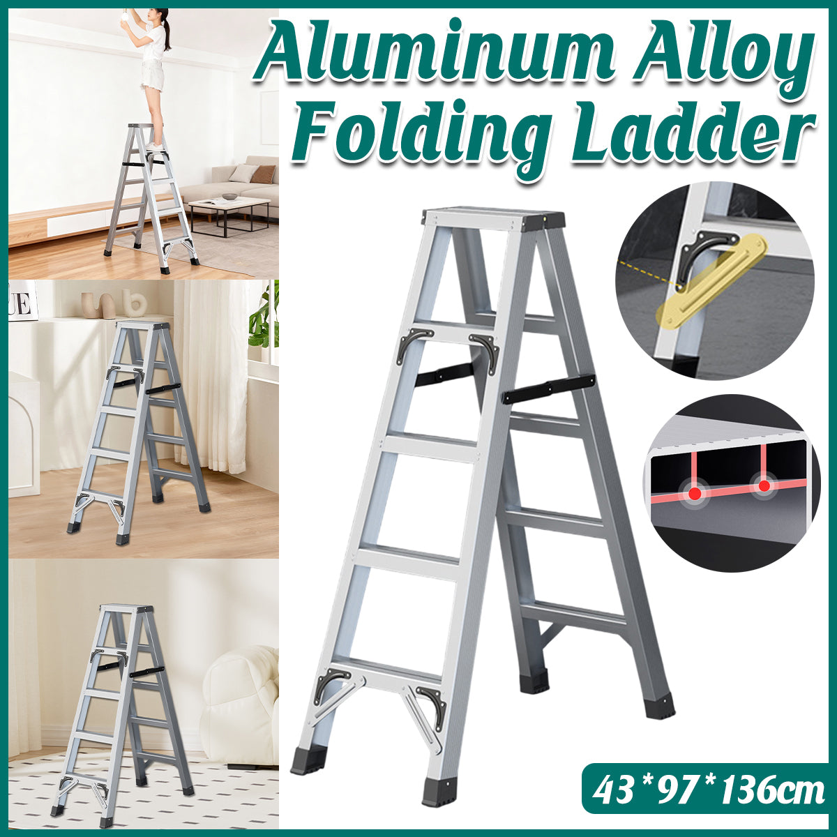 4 Step Folding Ladder Aluminum Alloy for Home and Garage Use