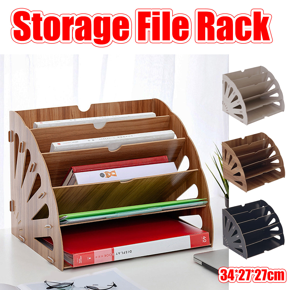 Multi Tier Fan Shaped Wood Desktop Storage Box