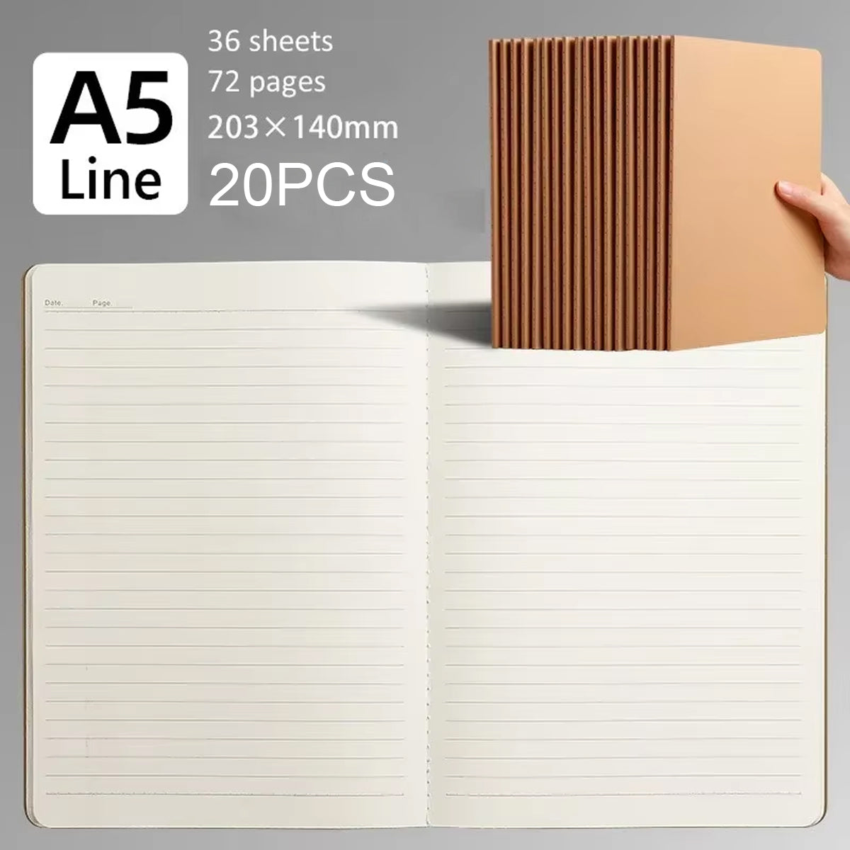 20 Pcs Kraft Paper Notebooks Lined Pages Stitched Binding