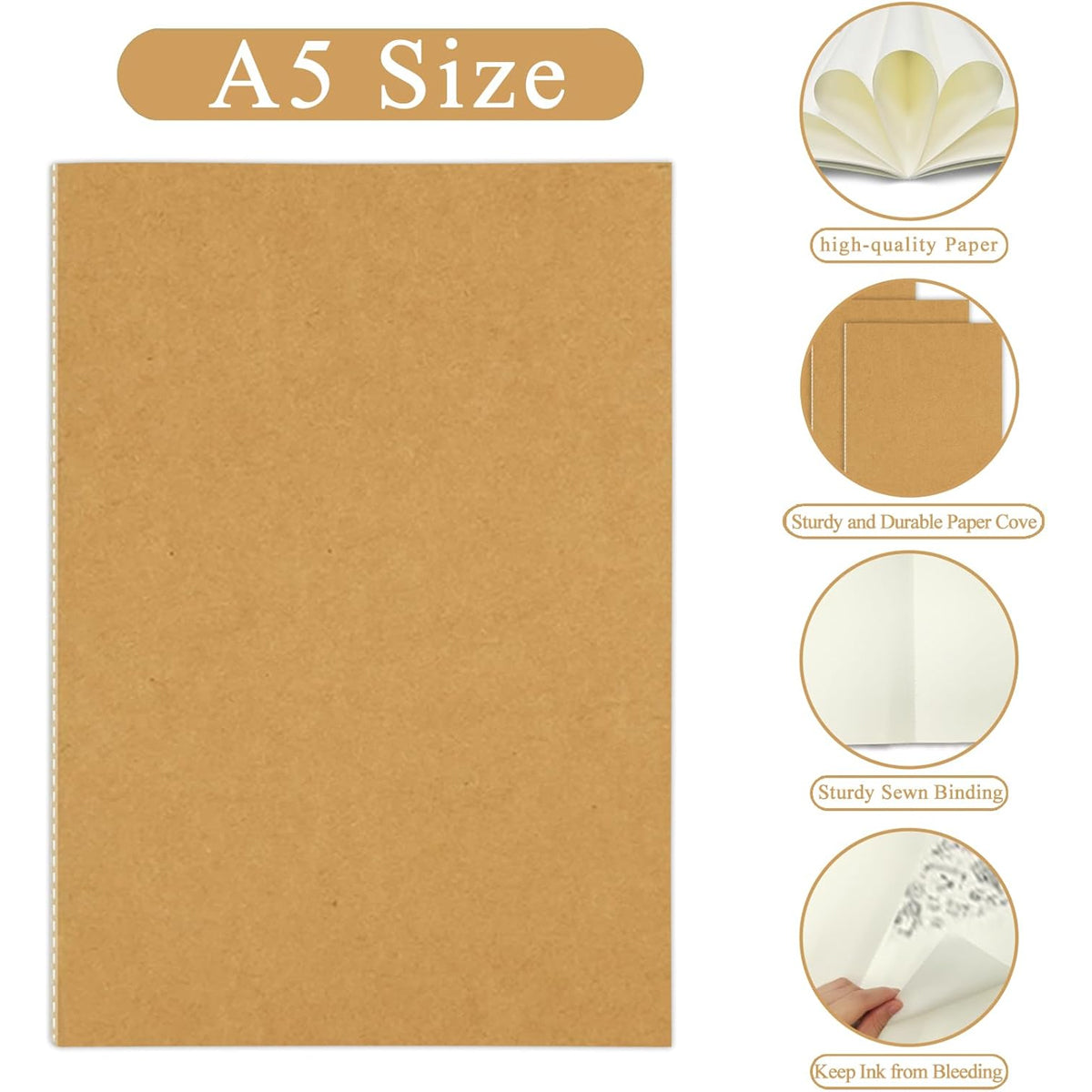 20 Pcs Kraft Paper Notebooks Lined Pages Stitched Binding