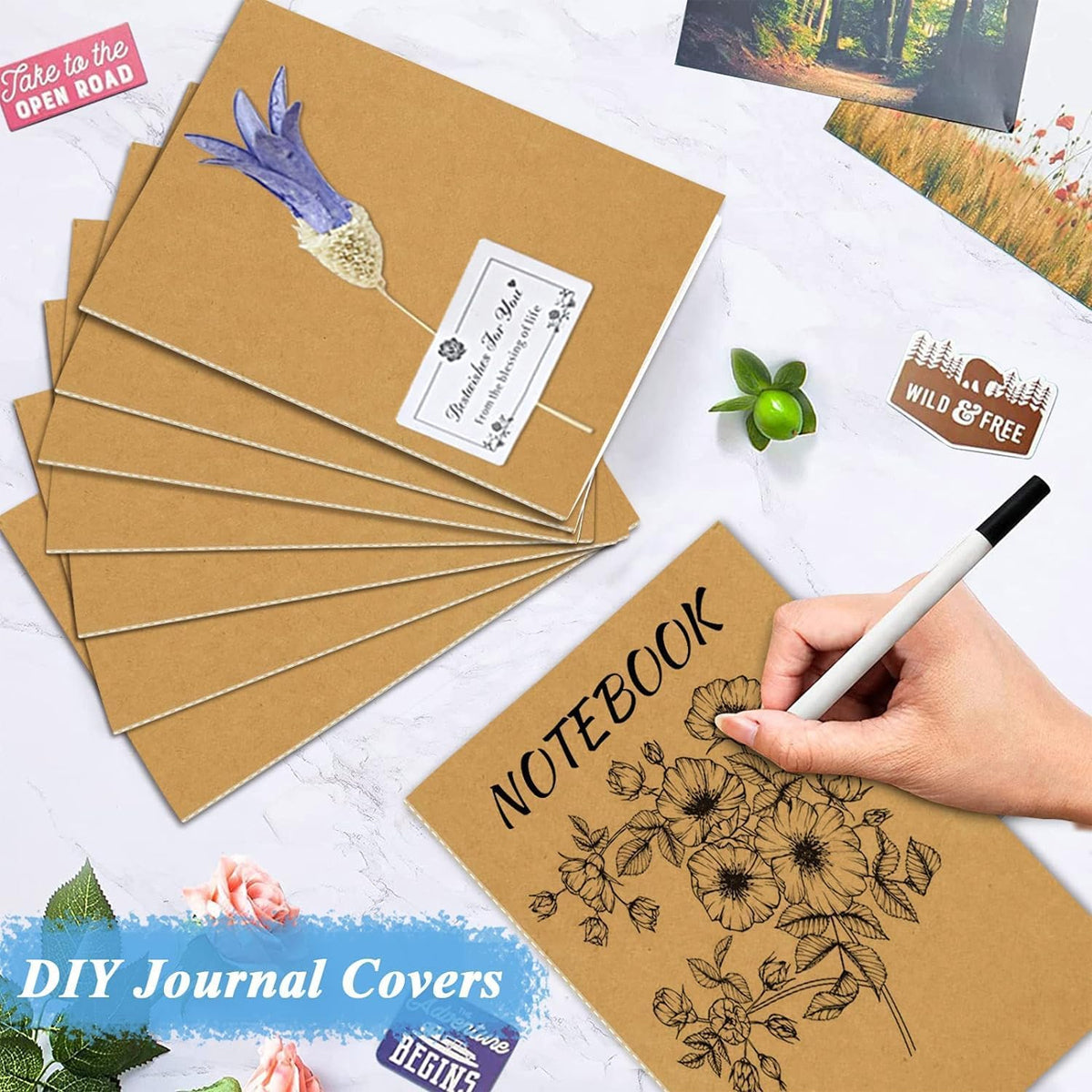 20 Pcs Kraft Paper Notebooks Lined Pages Stitched Binding