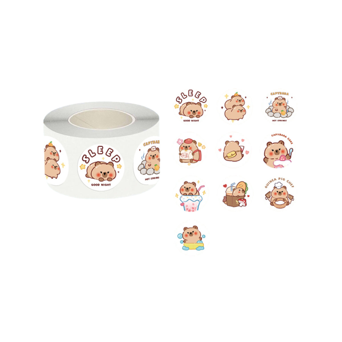 5 Rolls Kapibara Panda Seal Stickers Cartoon Round and Square