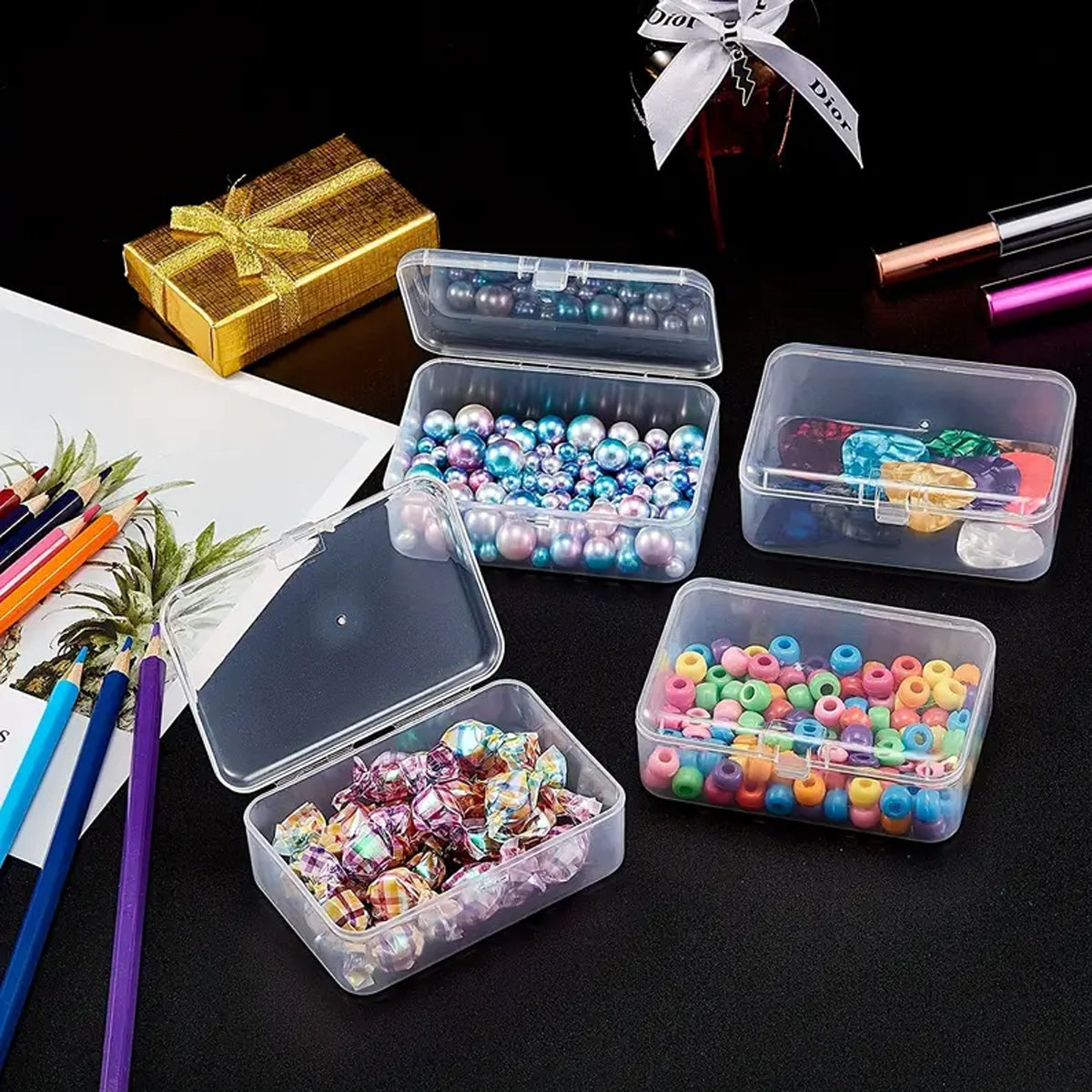 10 Pcs Clear PP Plastic Storage Boxes with Lid