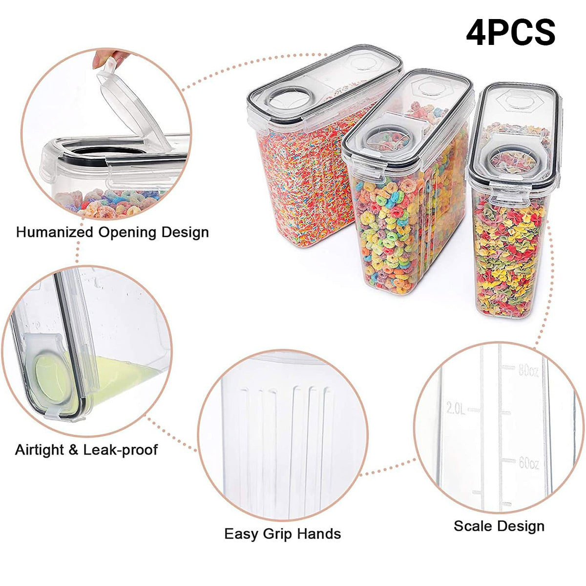 4 Pcs Airtight Food Storage Jar Set Kitchen Cereal
