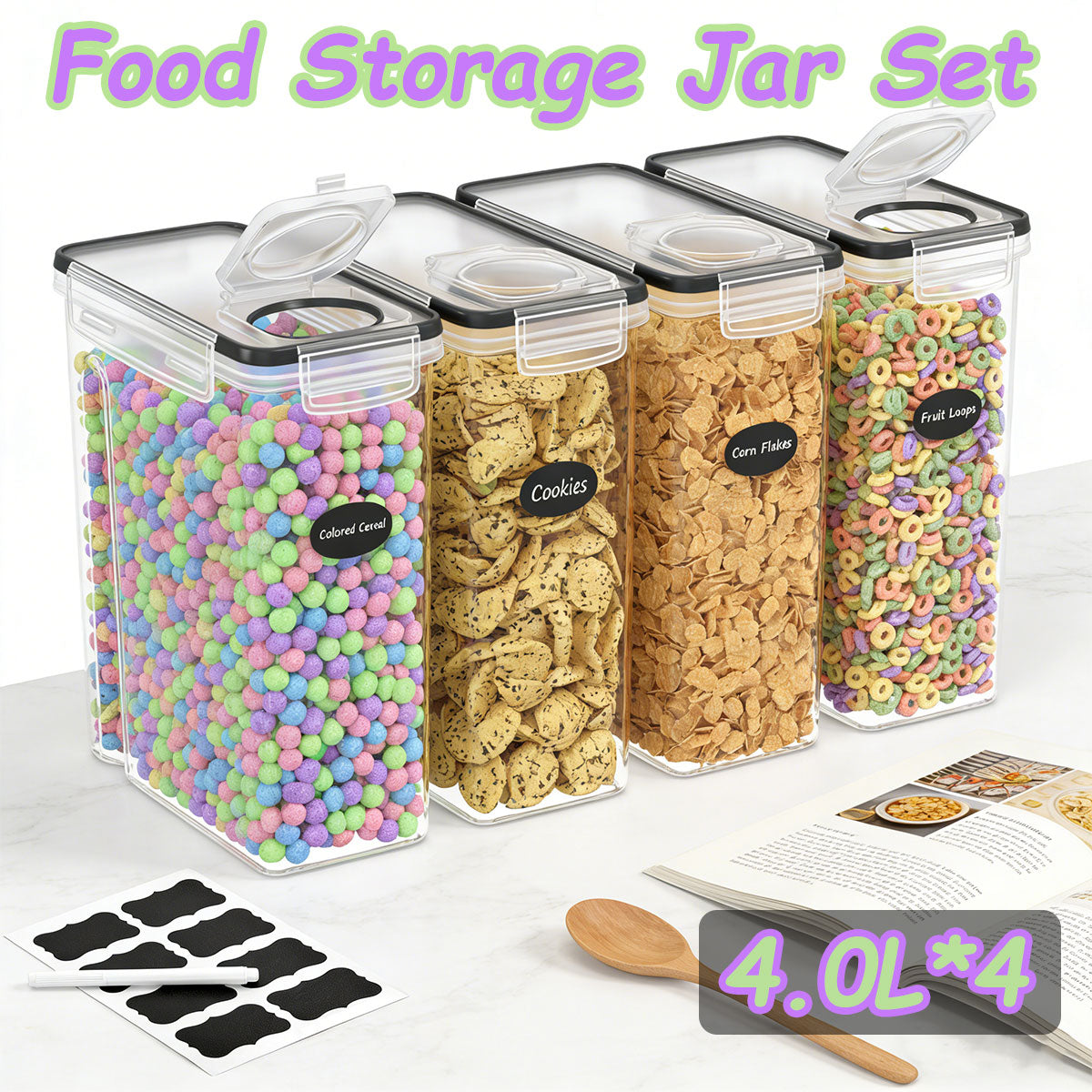 4 Pcs Airtight Food Storage Jar Set Kitchen Cereal