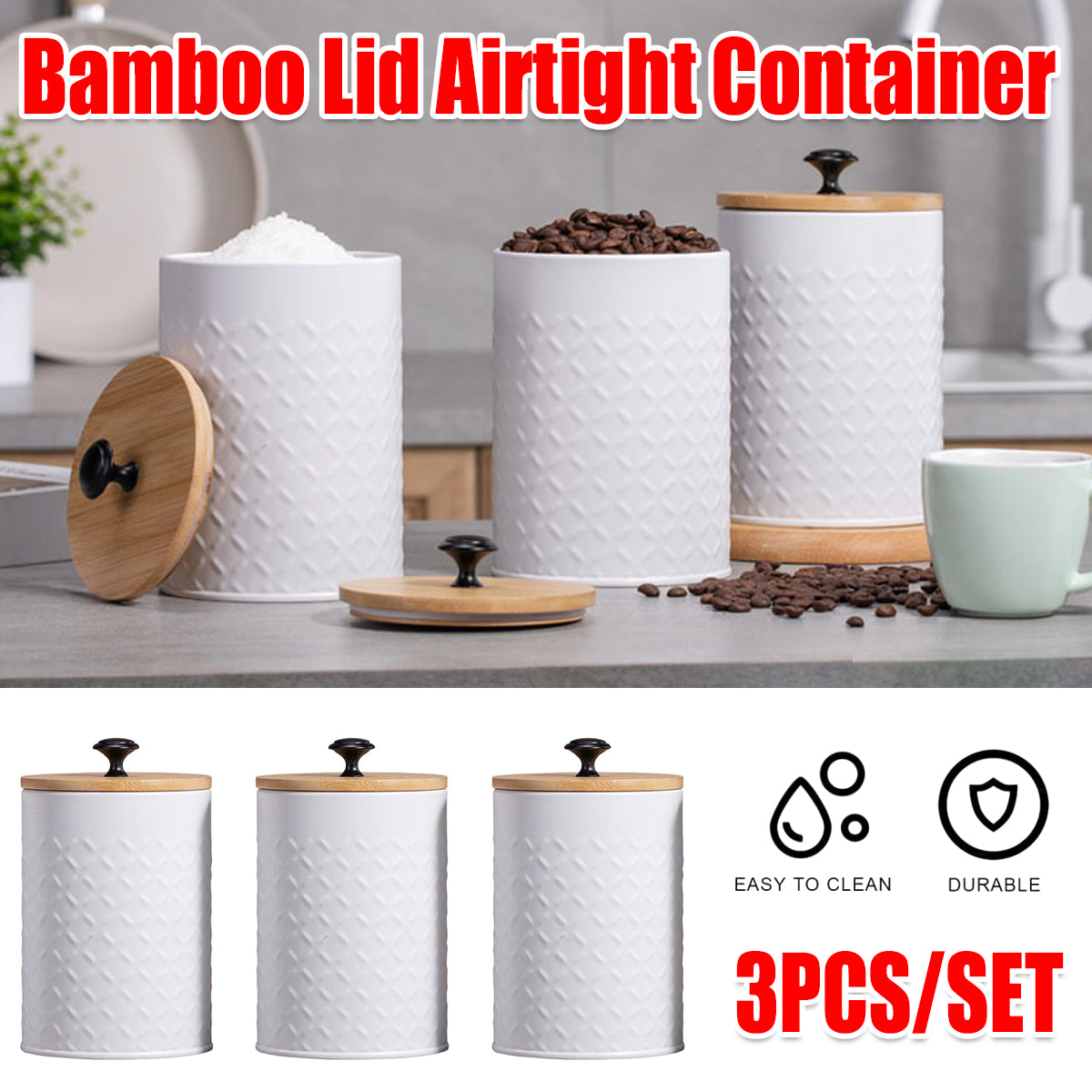 3pcs Airtight Canister Set with Bamboo Lids