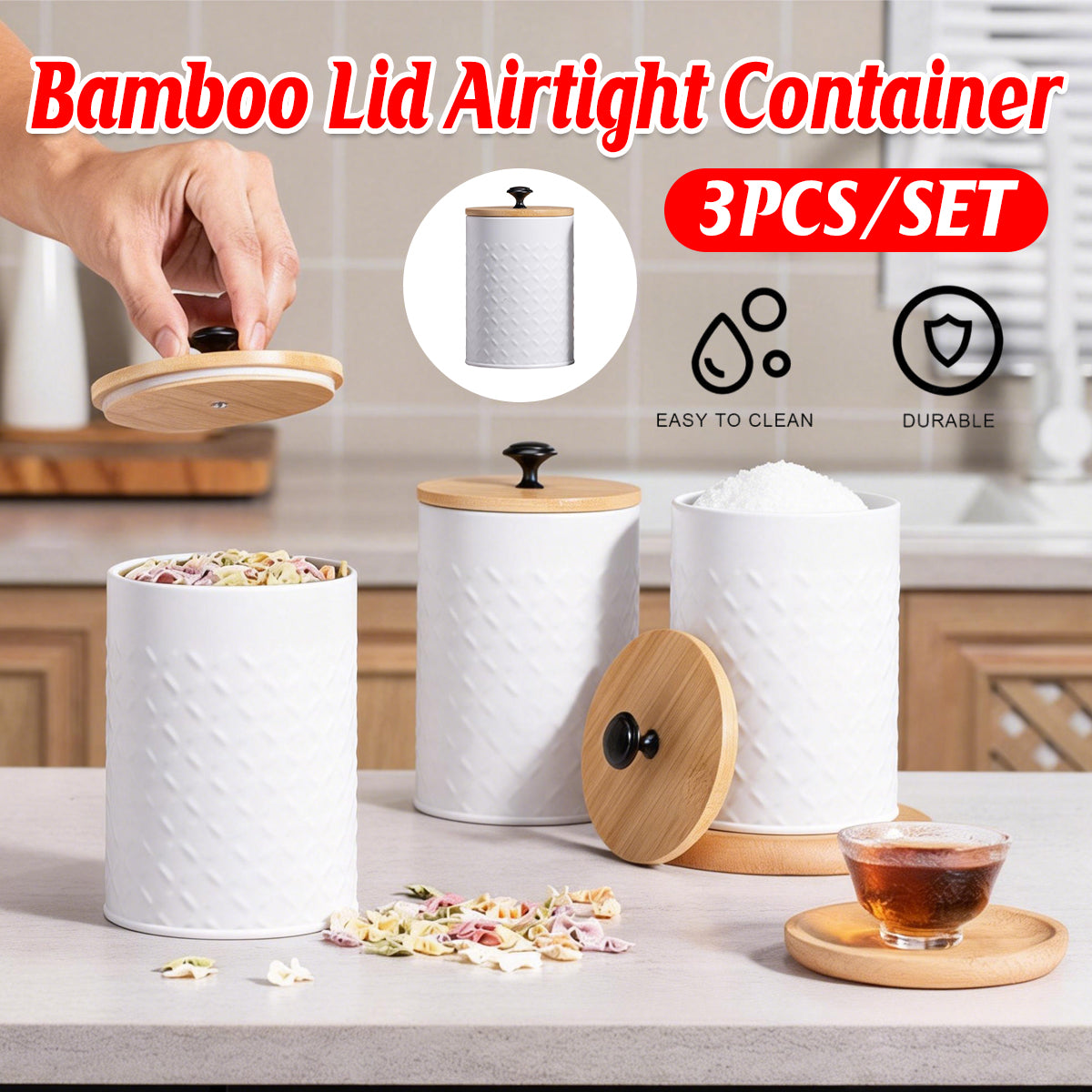 3pcs Airtight Canister Set with Bamboo Lids