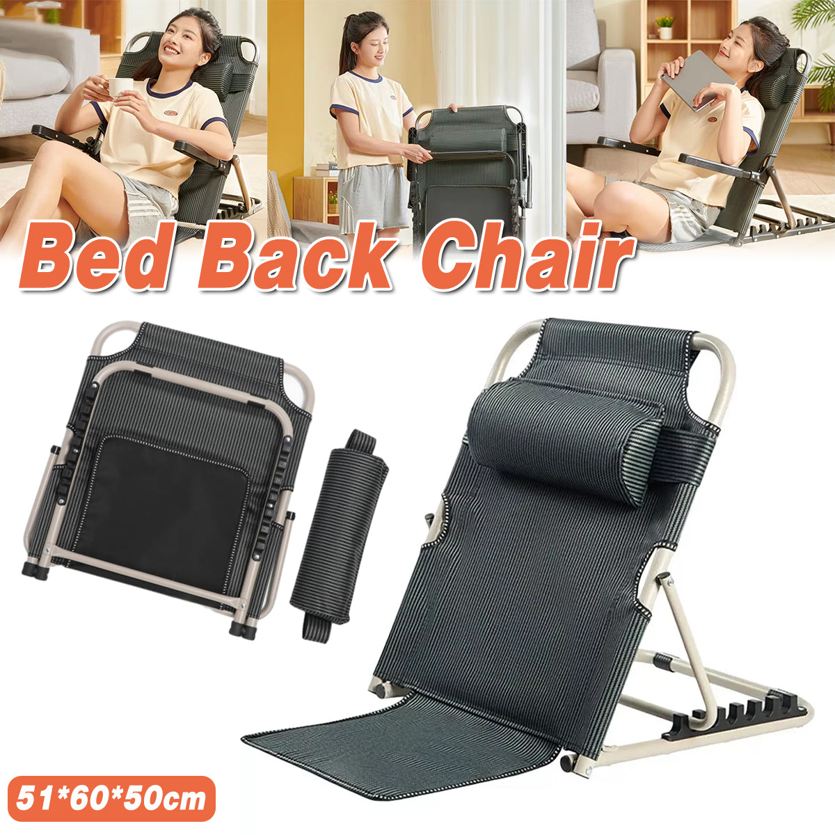Adjustable Folding Bed Backrest with Armrest 40–90 Degree Support