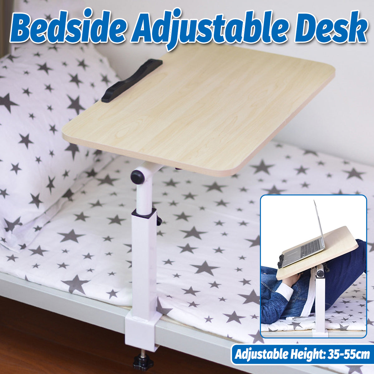 Adjustable Bedside Desk with Foldable Frame for Dorm and Bedroom