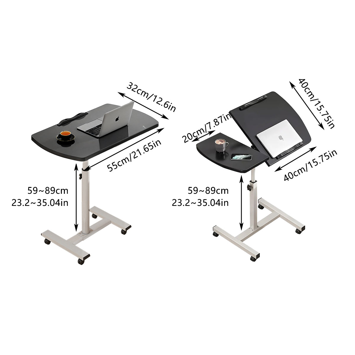 Adjustable Bedside Laptop Desk Foldable Wheeled