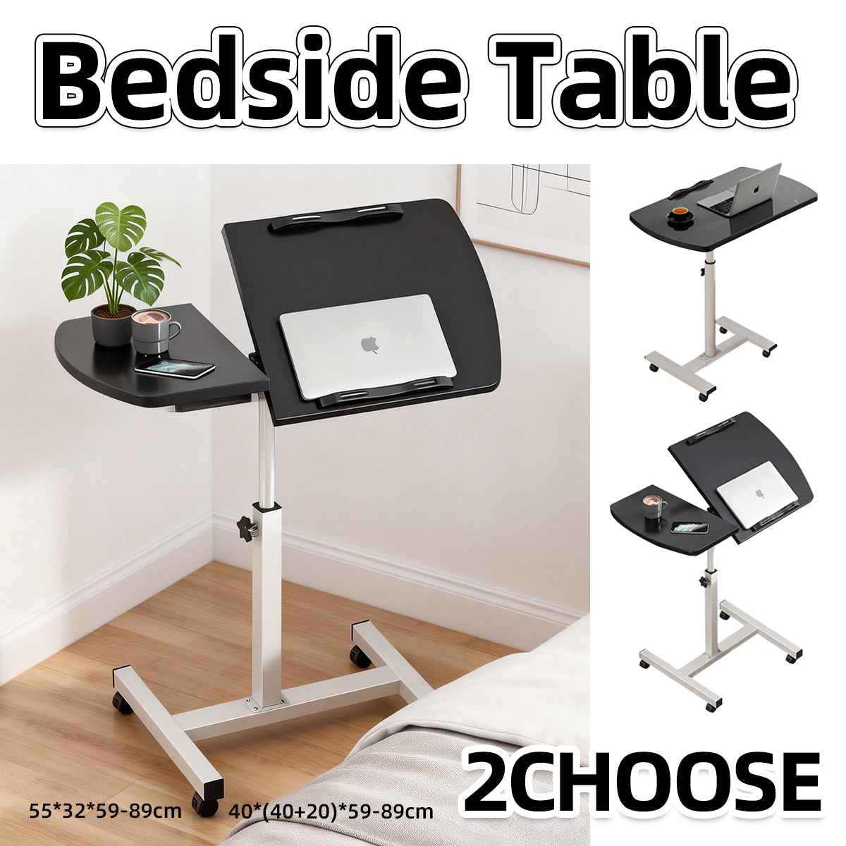 Adjustable Bedside Laptop Desk Foldable Wheeled