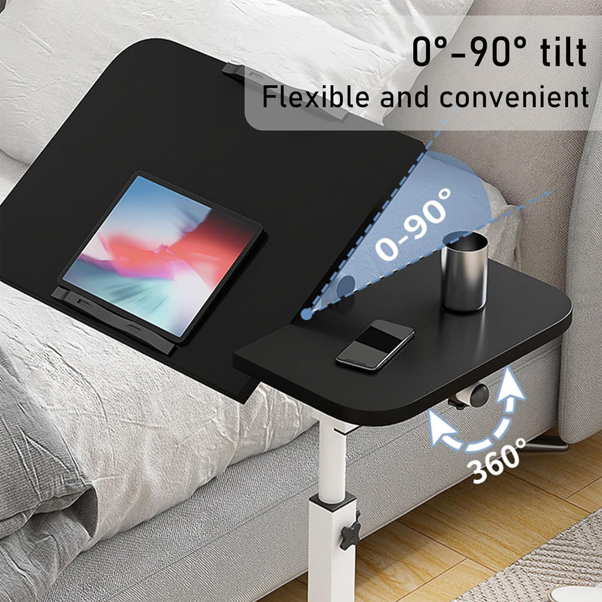 Adjustable Bedside Laptop Desk Foldable Wheeled
