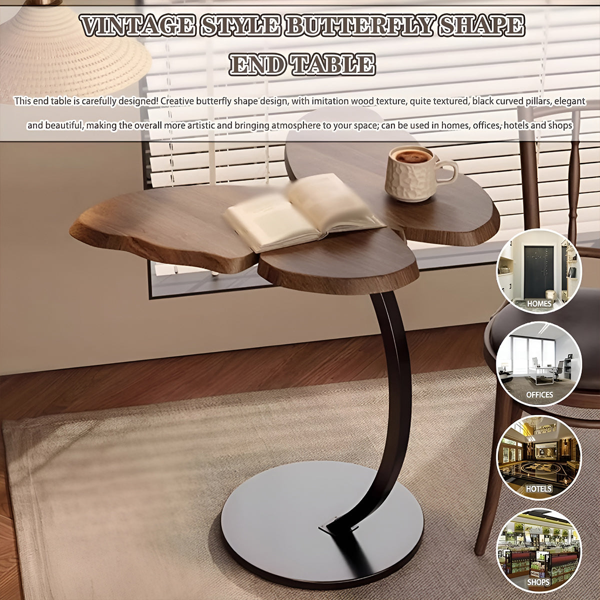 Butterfly Coffee Table with Wooden Top for Living and Break Room